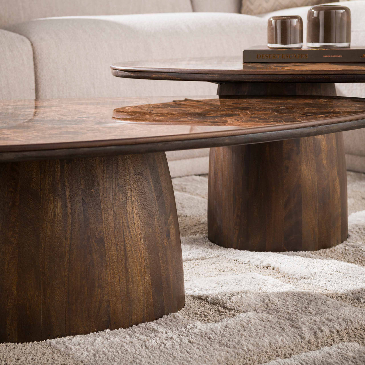 Salontafel Empera driehoekig set van 2 / Keramiek dark emperador