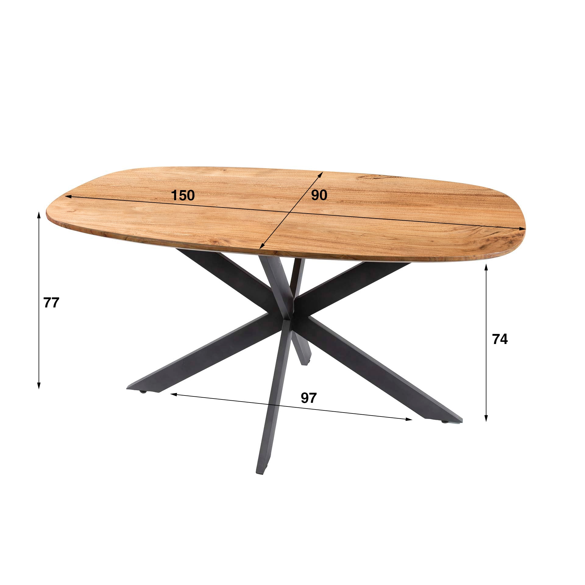 Eettafel Arhus Solid Deens Ovaal 150Cm Massief Acacia