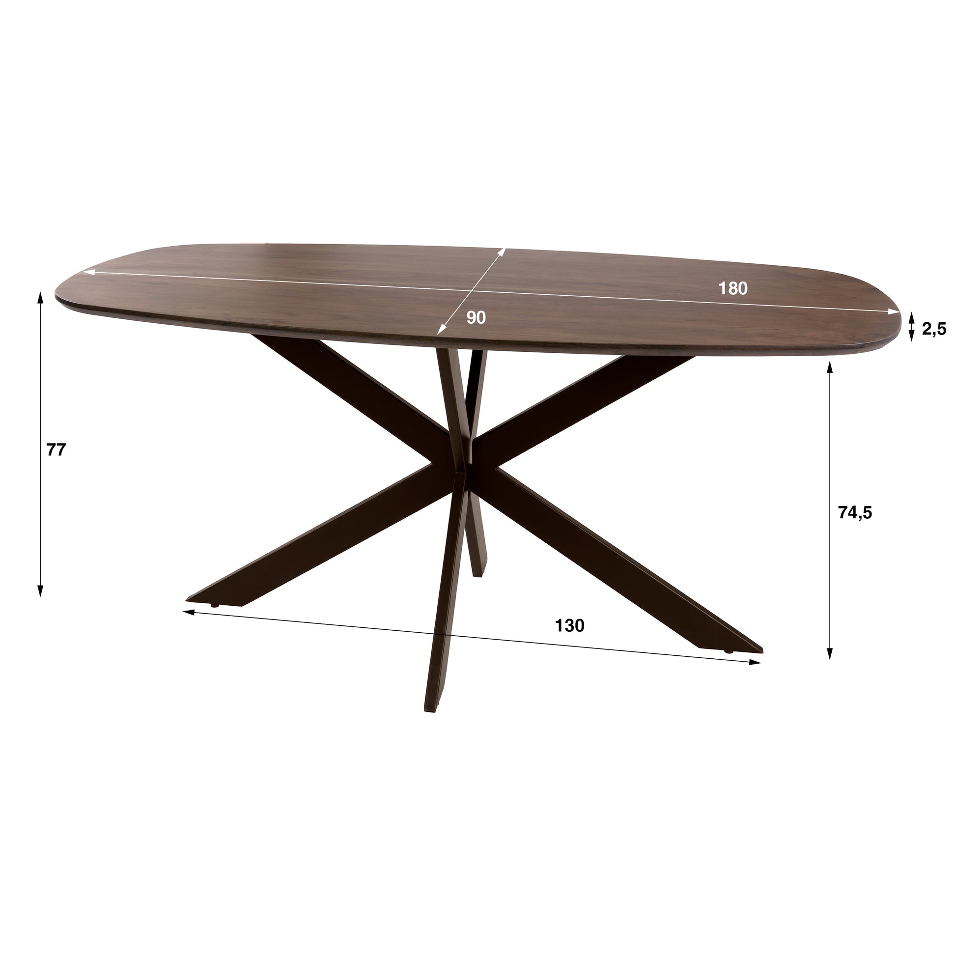 Eettafel Arhus Solid deens ovaal 180cm / Massief acacia bruin