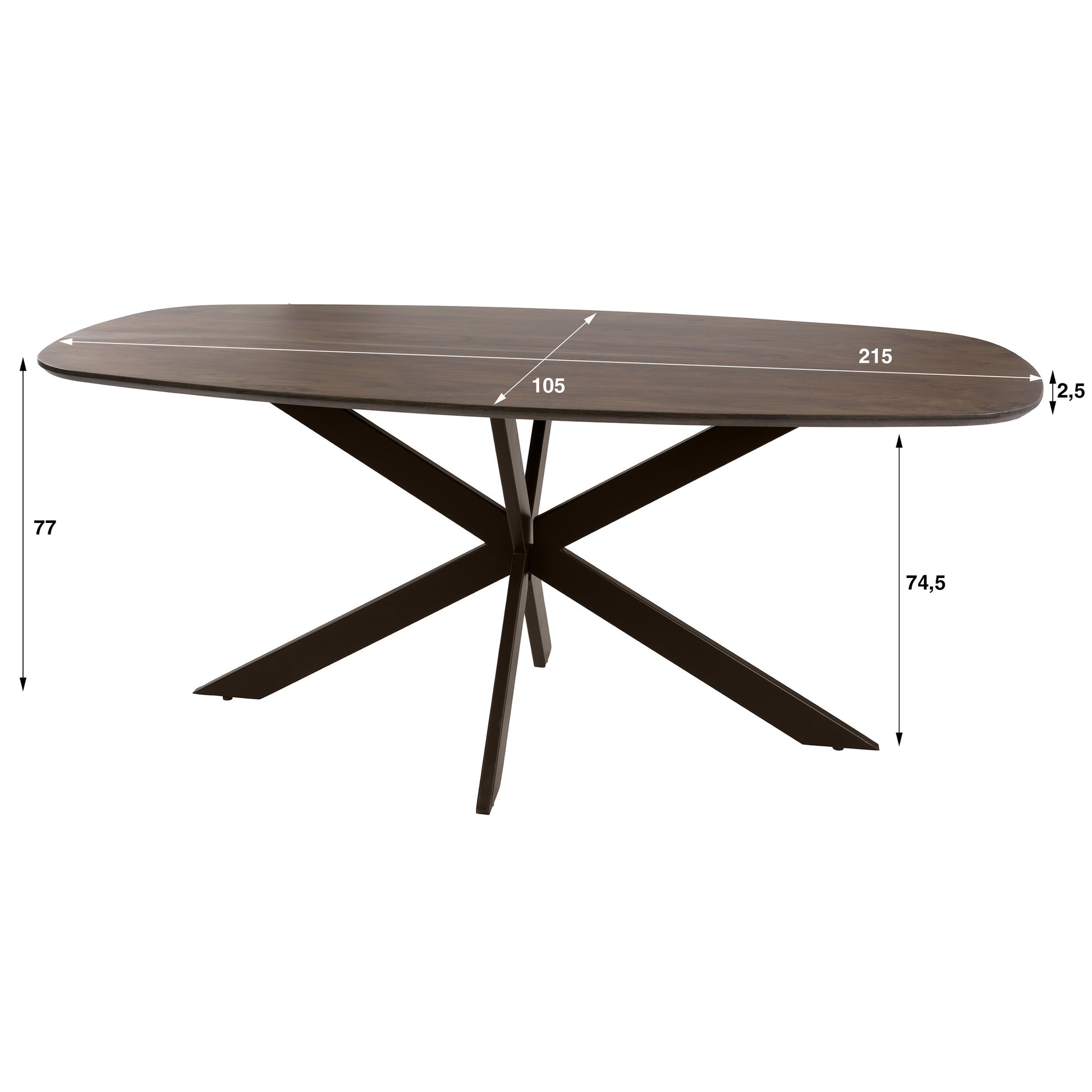 Eettafel Arhus Solid deens ovaal 215cm / Massief acacia bruin