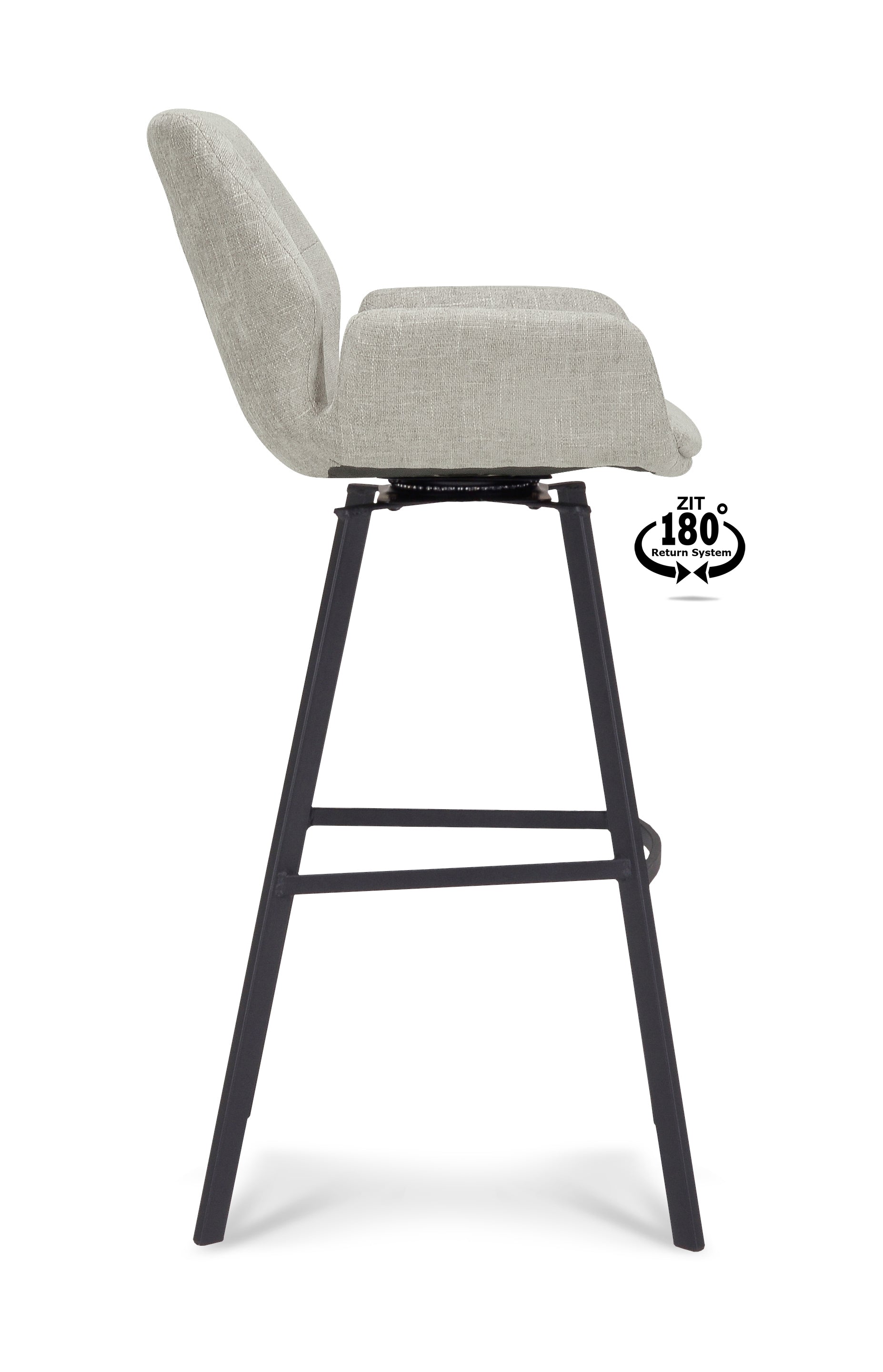 Barkruk met armleuning Luton - ZH 80 Stof Miami Taupe Poot Black 180° Return-system