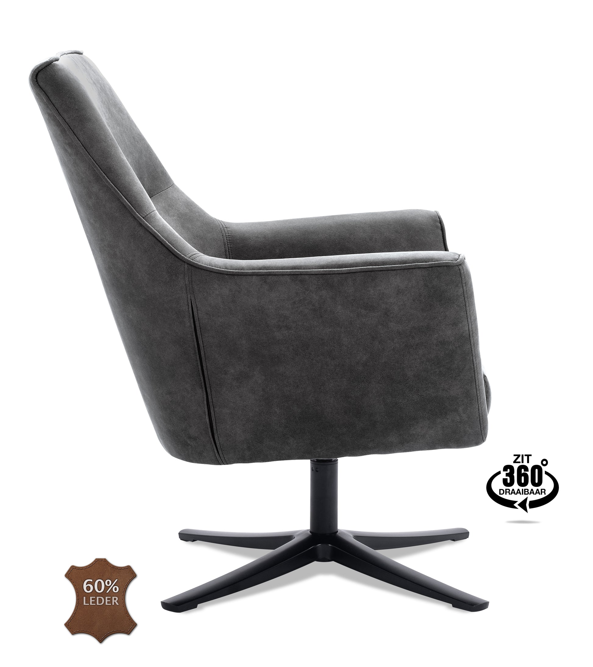 Fauteuil Bronco draaivoet zwart Microleder Bull Graphite