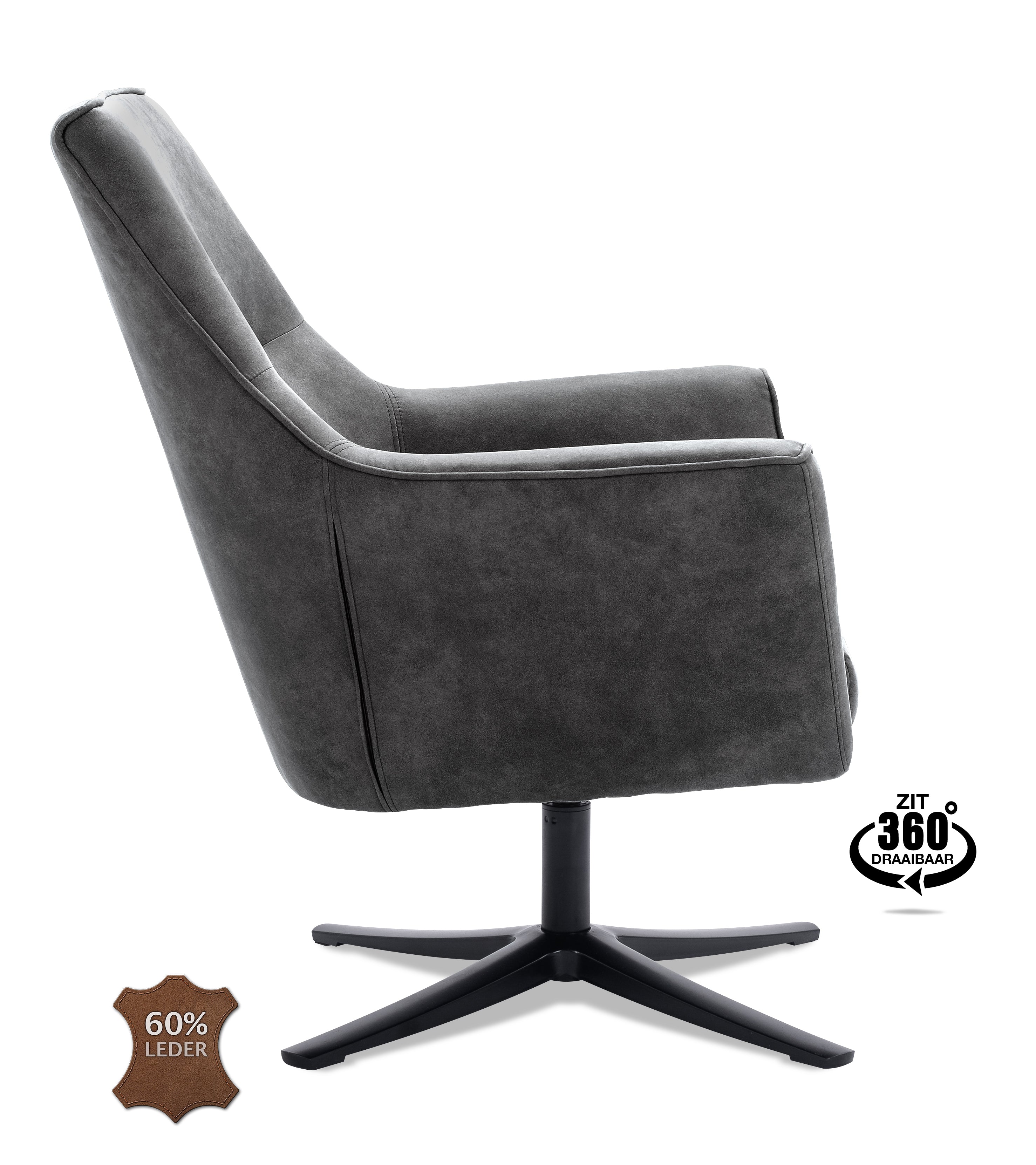 Fauteuil Bronco draaivoet zwart Microleder Bull Graphite