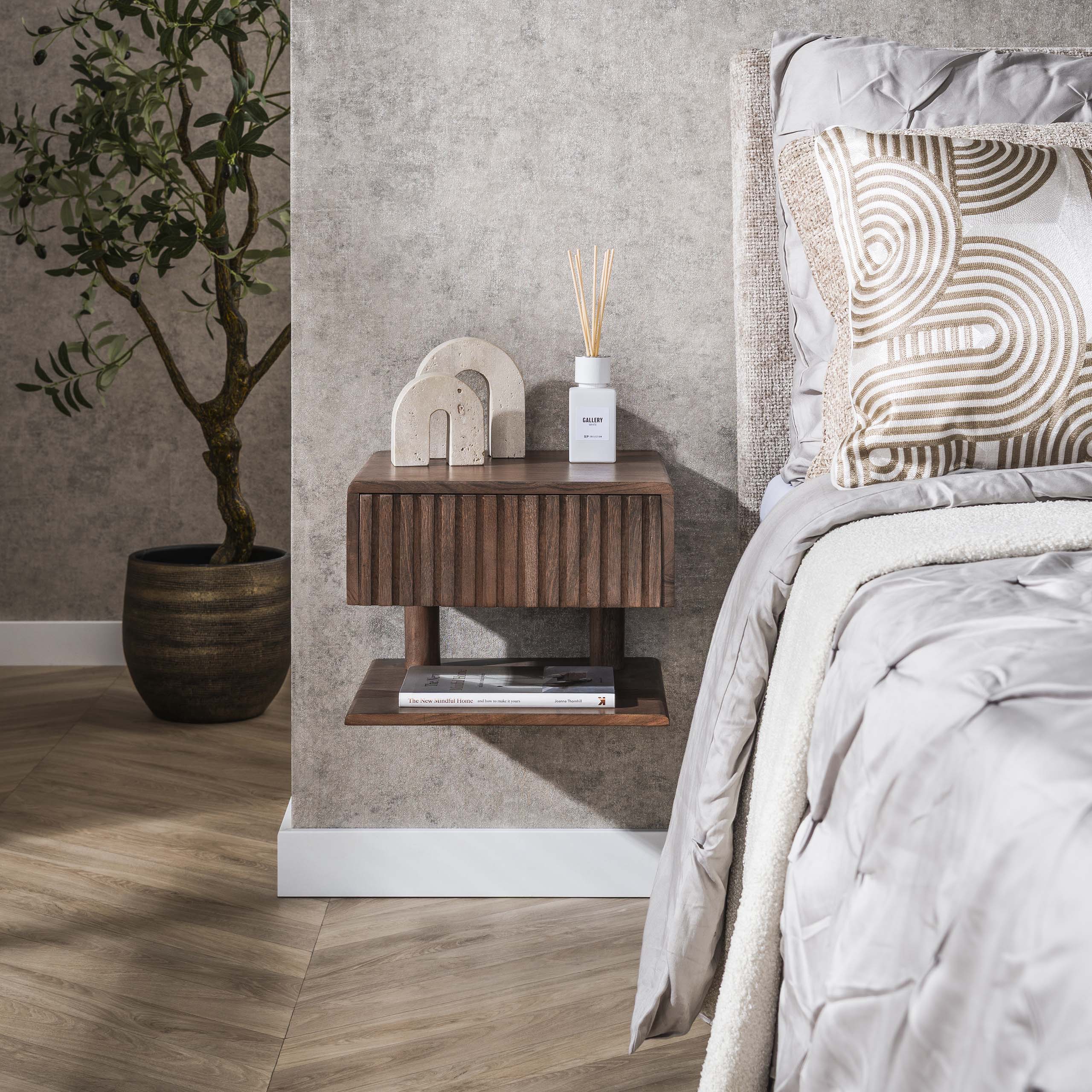 Nachtkastje Carve Shelve zwevend 1 lade / Massief acacia bruin