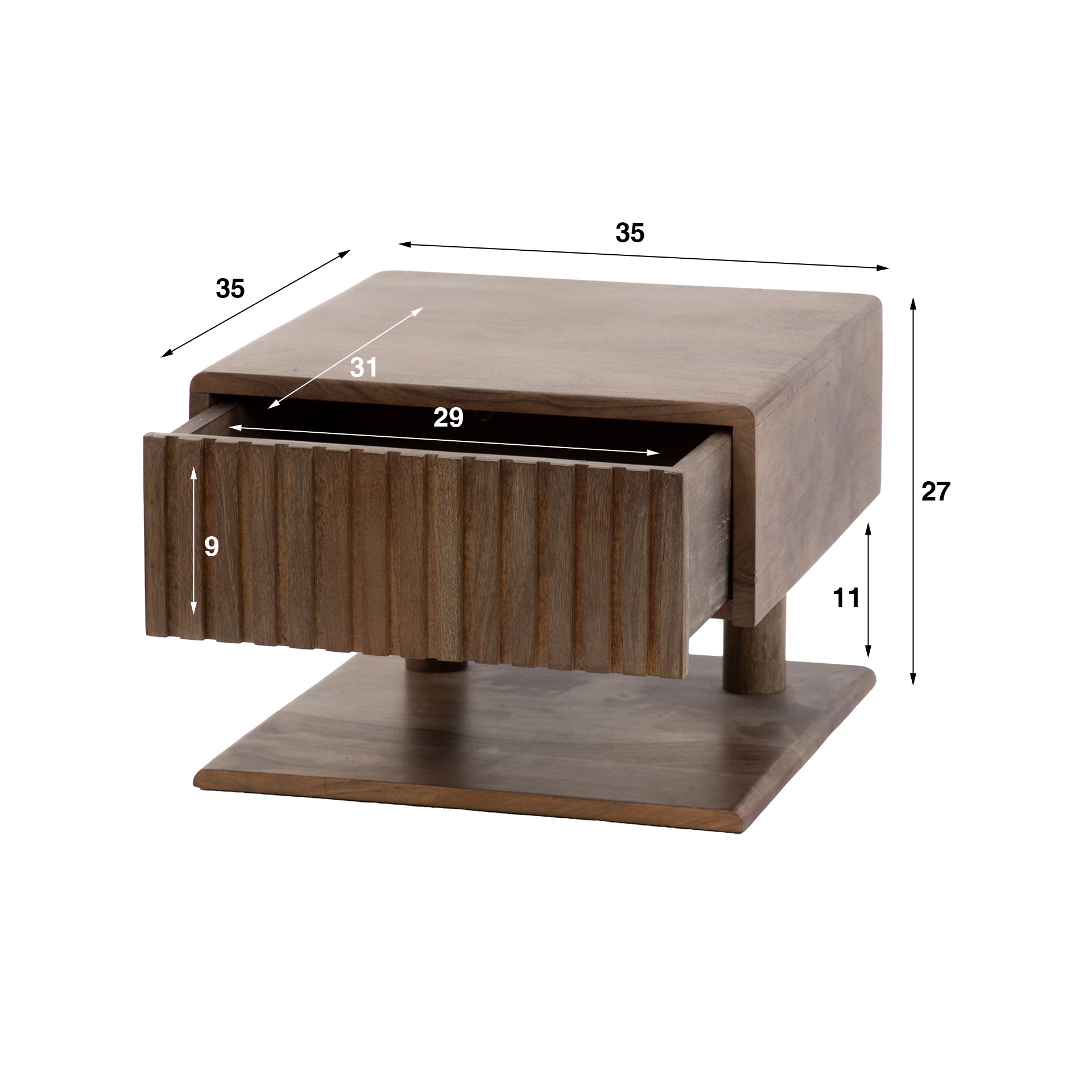 Nachtkastje Carve Shelve Zwevend 1 Lade Massief Acacia Bruin