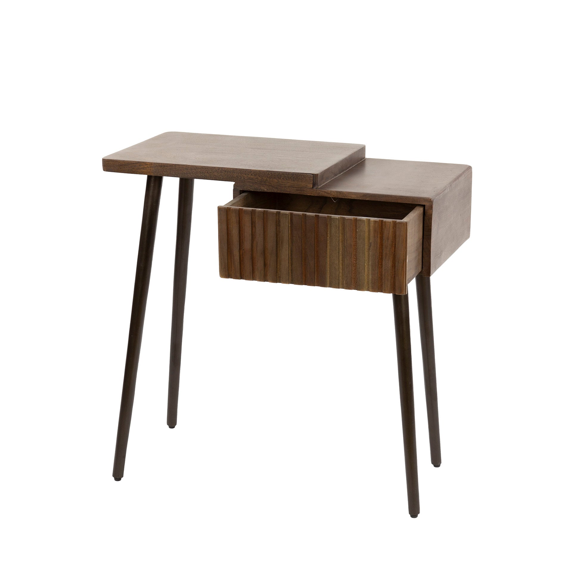 Nachtkastje Carve 1 Lade Links Massief Acacia Bruin