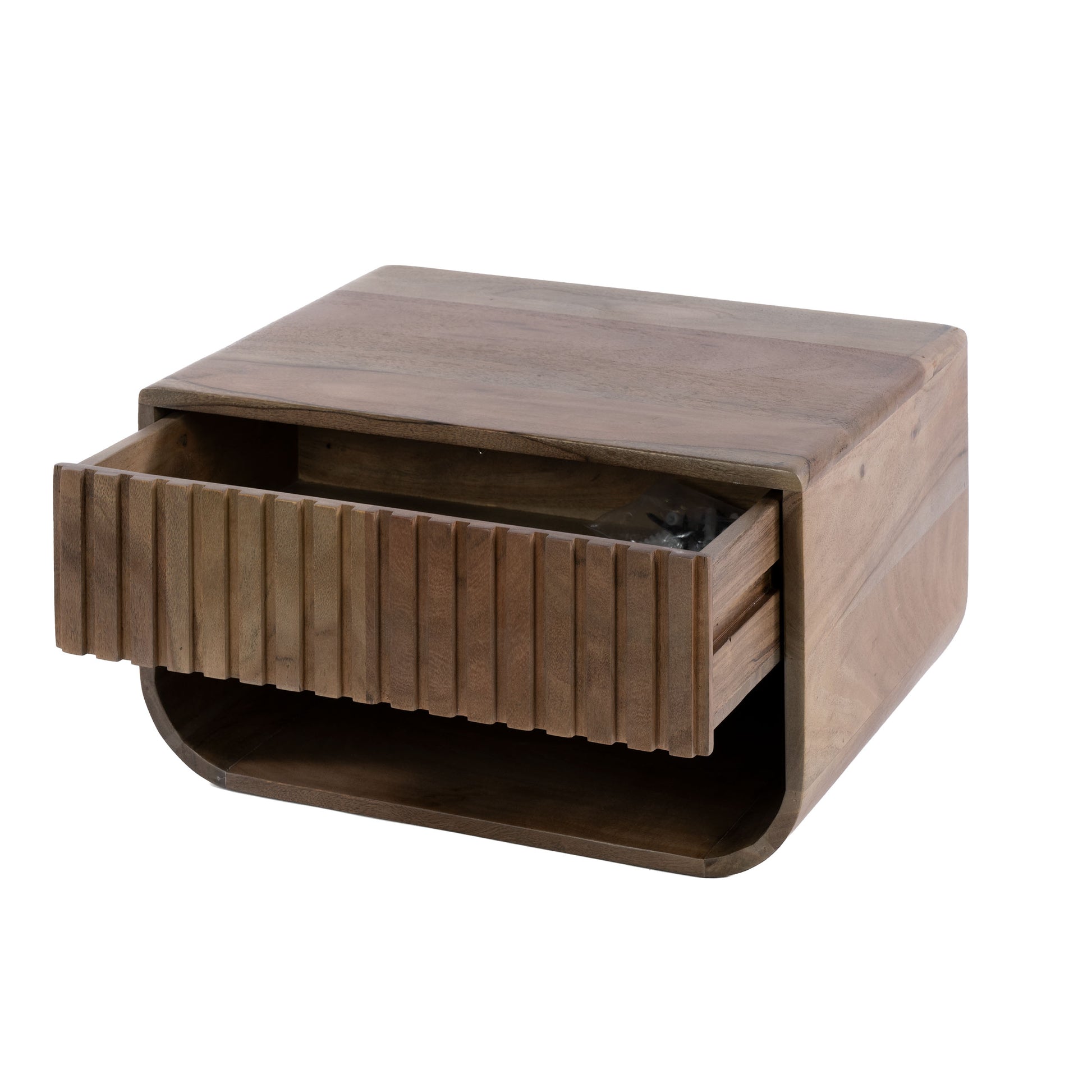 Nachtkastje Carve rounded zwevend 1 lade / Massief acacia bruin
