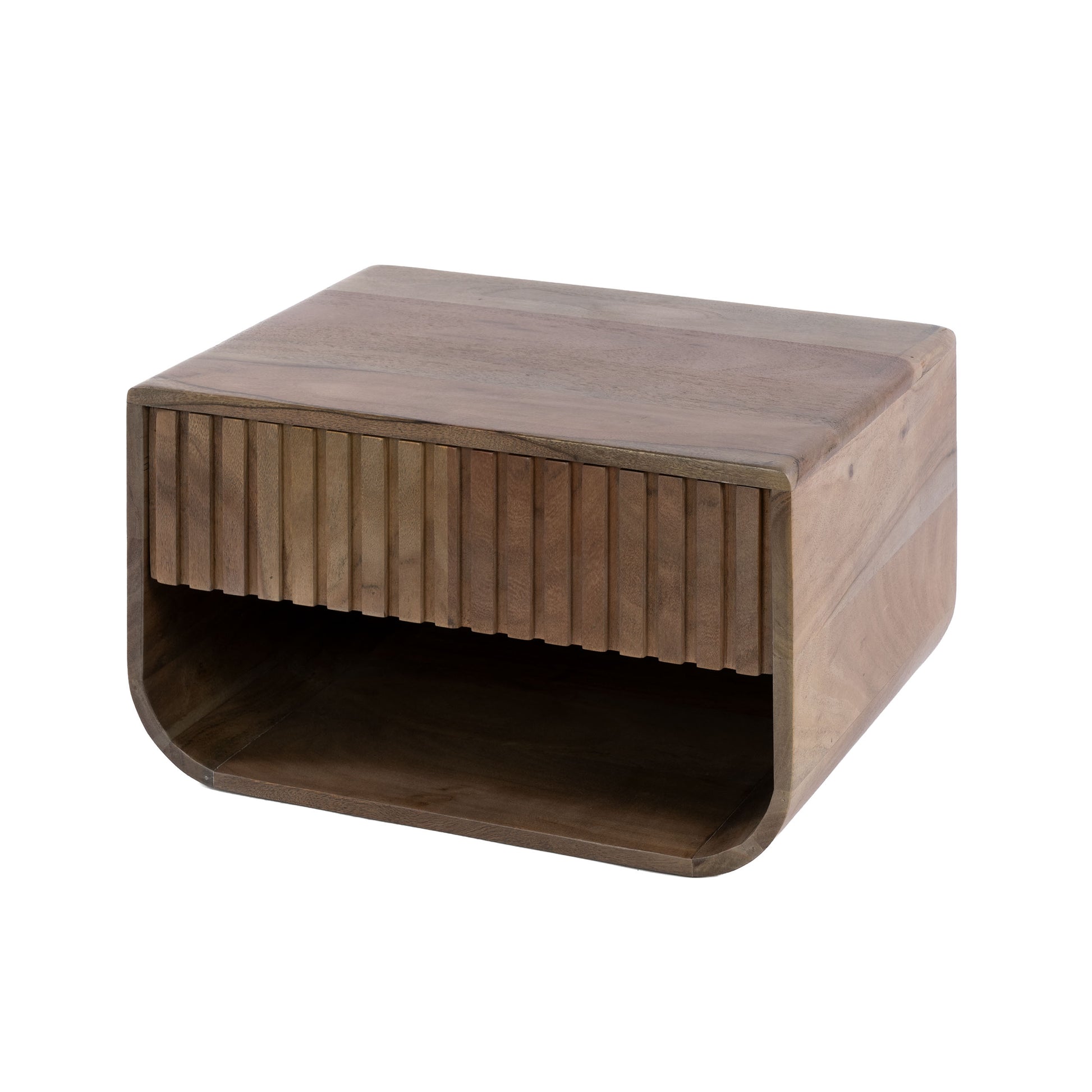 Nachtkastje Carve rounded zwevend 1 lade / Massief acacia bruin
