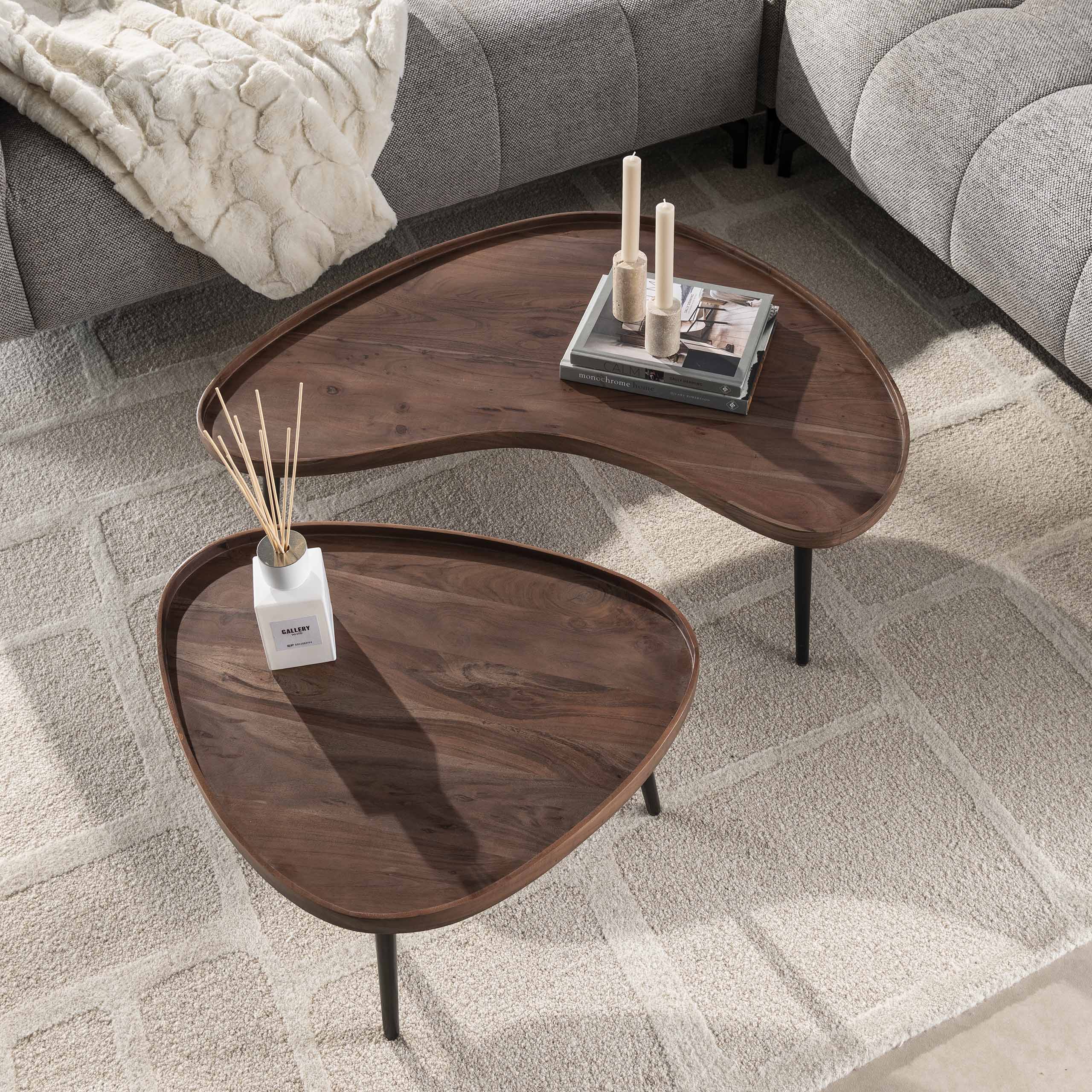 Salontafel Carve Organisch Set Van 2 Massief Acacia Bruin