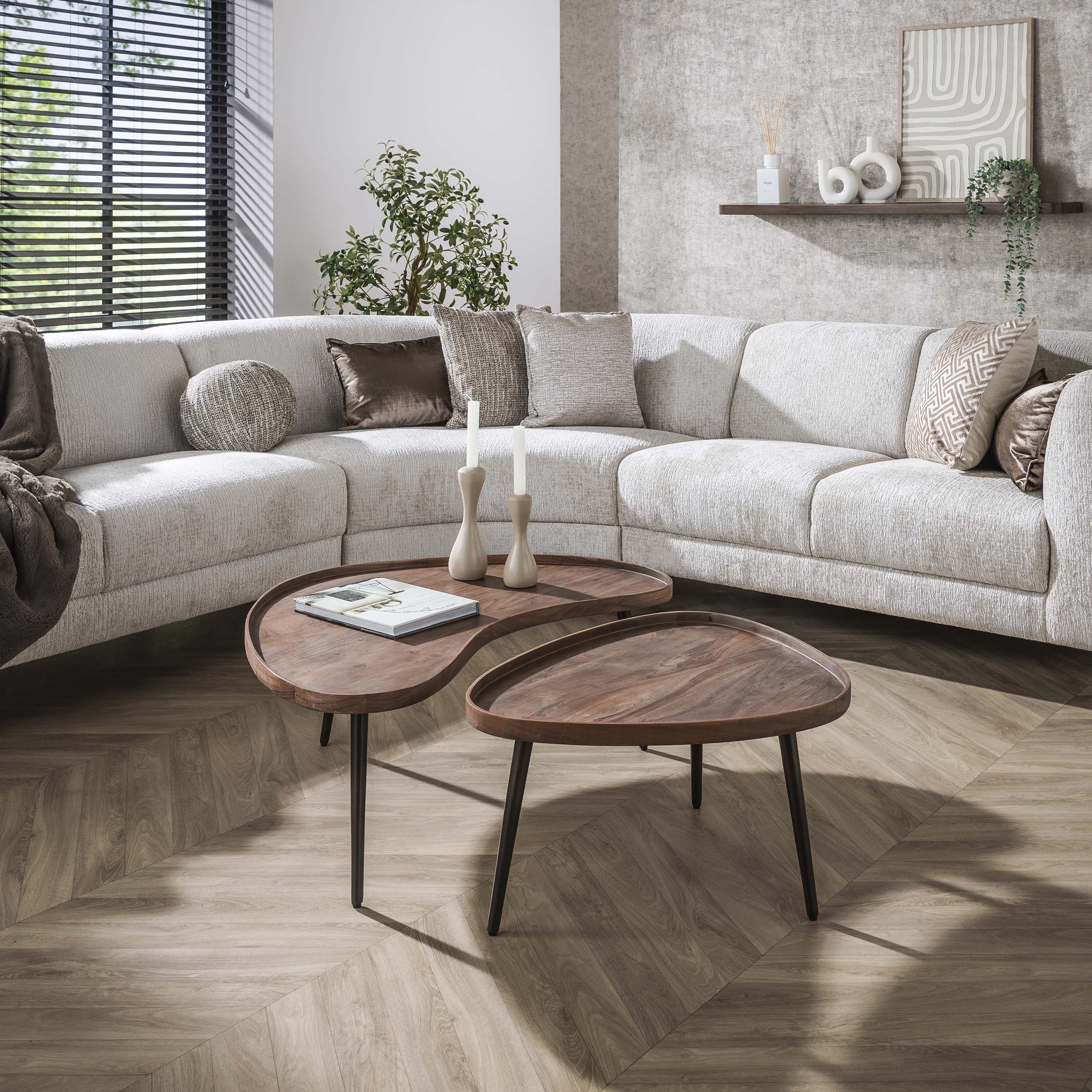 Salontafel Carve Organisch Set Van 2 Massief Acacia Bruin