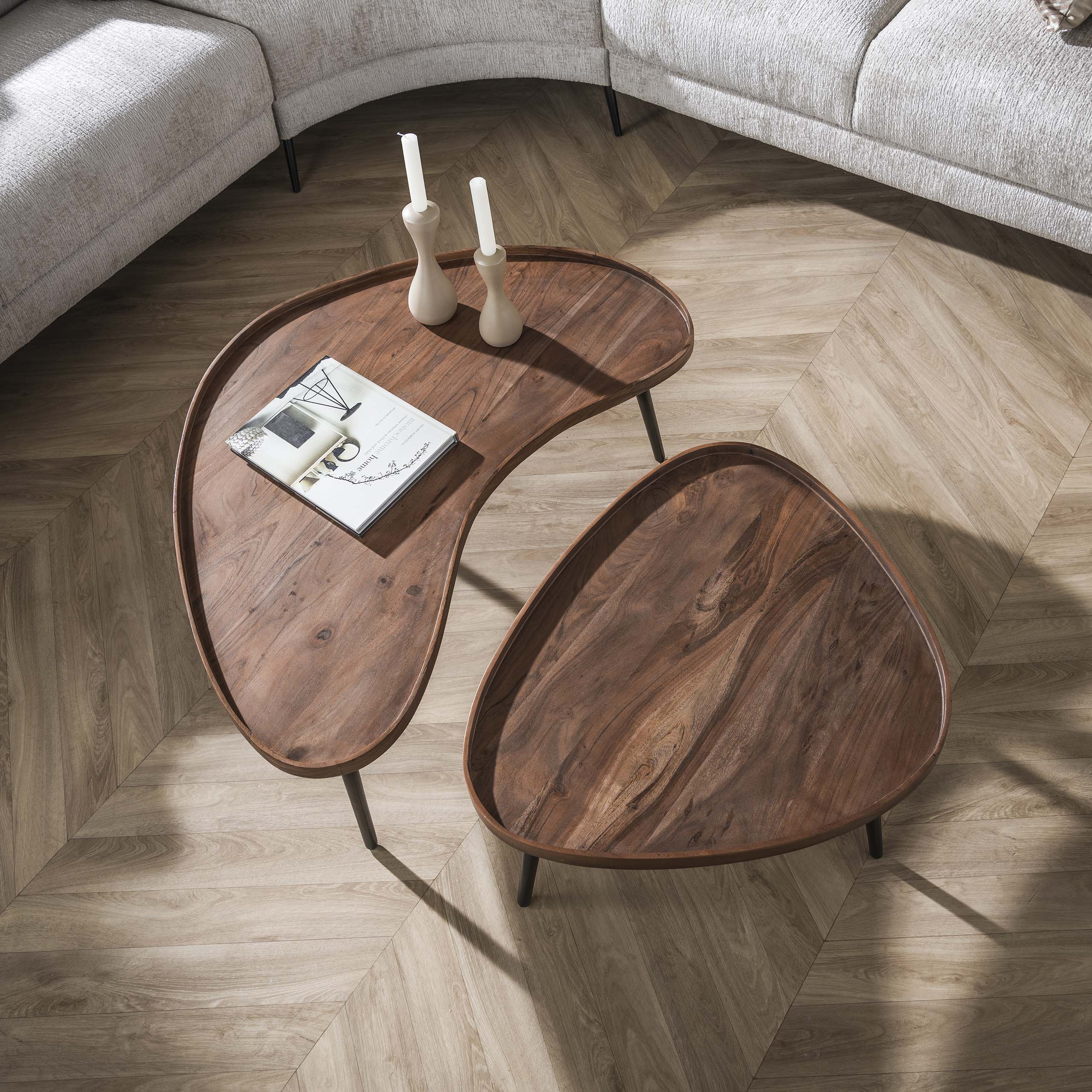 Salontafel Carve Organisch Set Van 2 Massief Acacia Bruin