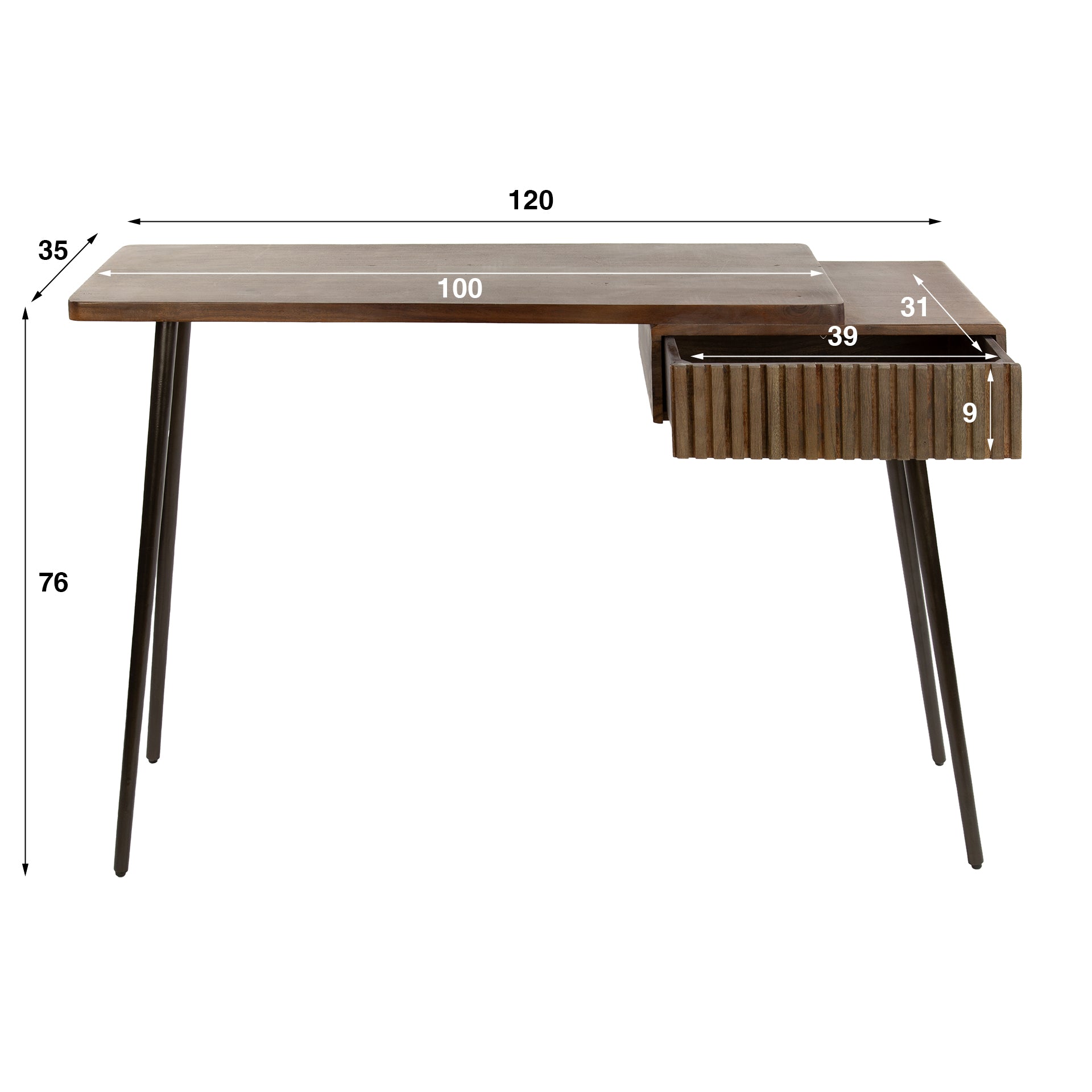 Hal Kaptafel Carve 1 Lade Massief Acacia Bruin