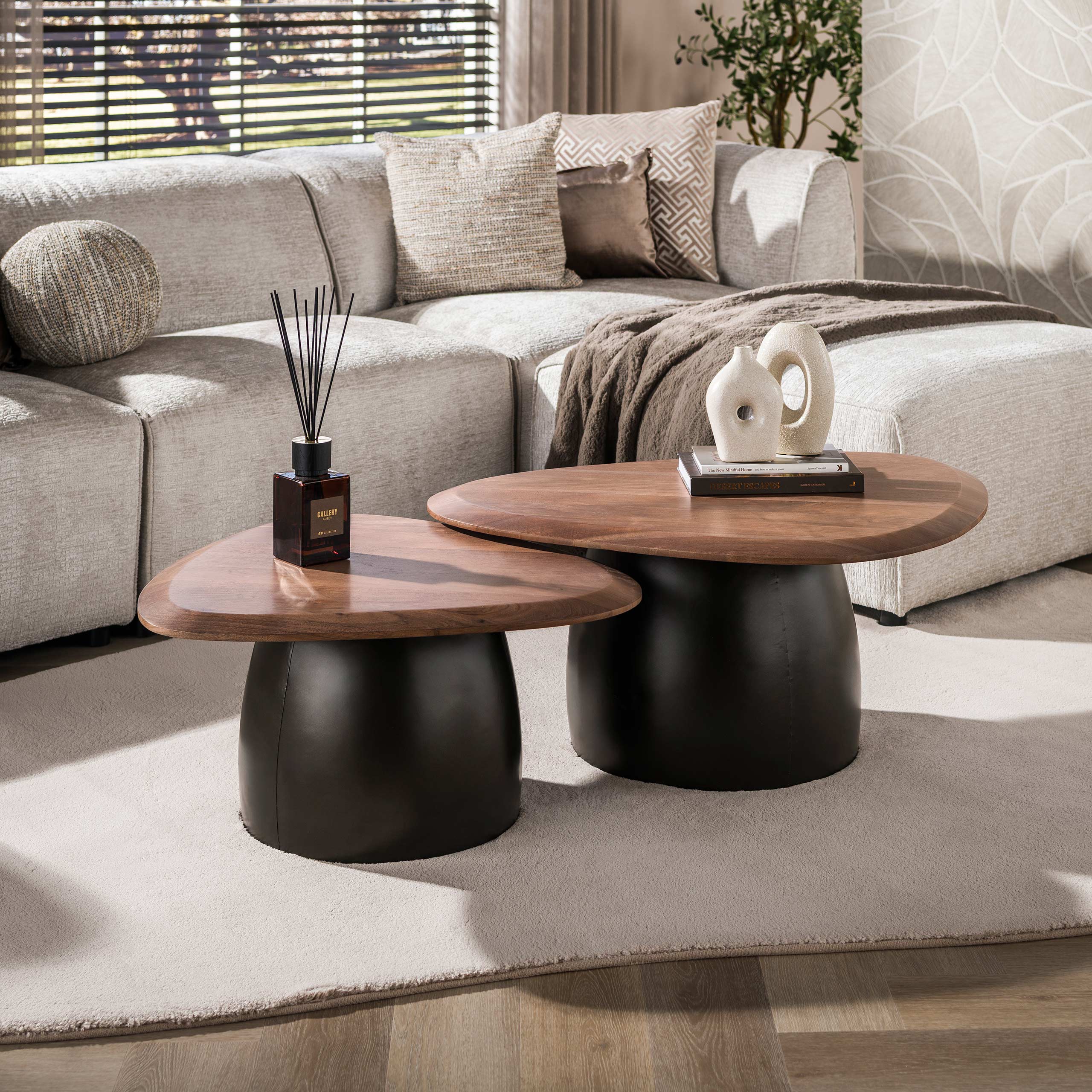 Salontafel Melta set van 2 / Massief acacia bruin