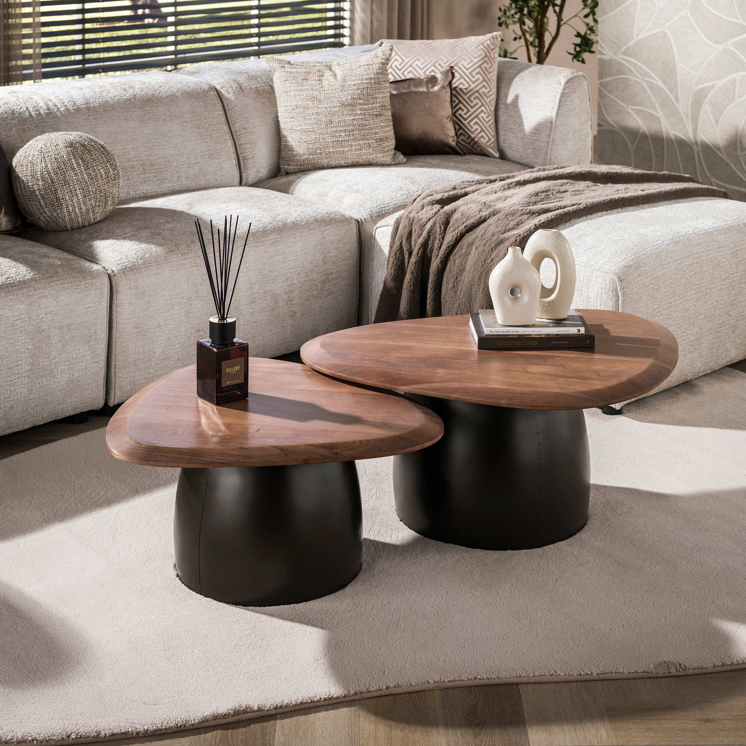 Salontafel Melta set van 2 / Massief acacia bruin