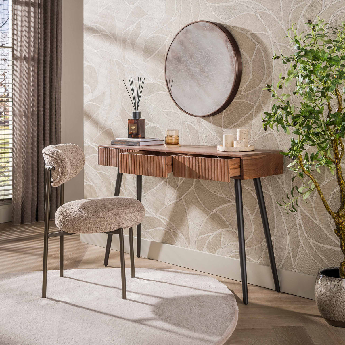 Hal-/kaptafel Carve 3 lades / Massief acacia bruin