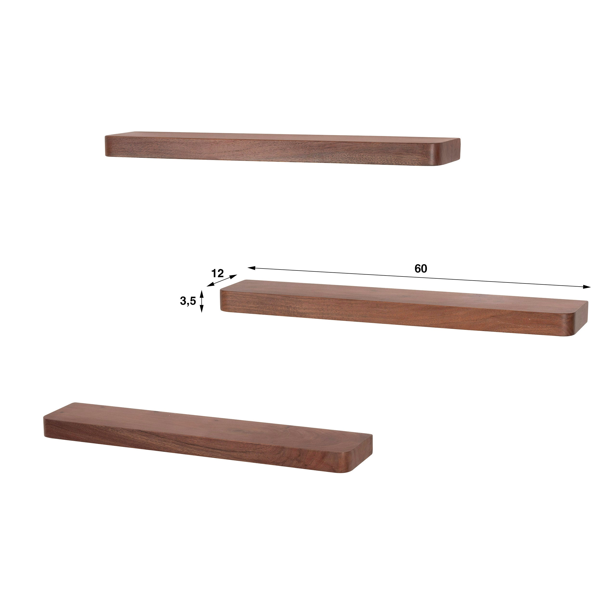 Wandplank Carve 60cm set van 3 / Massief acacia bruin