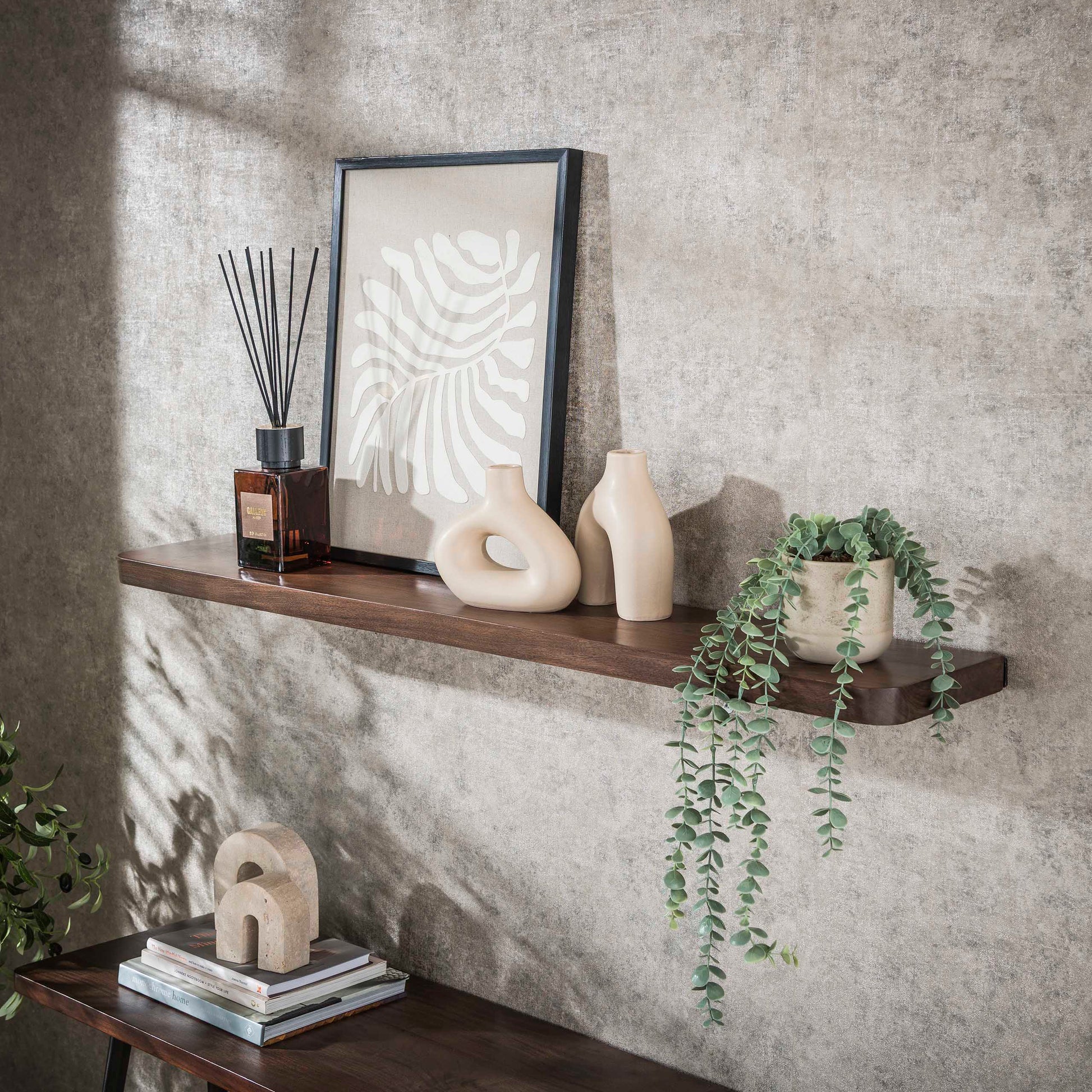 Wandplank Carve 120cm / Massief acacia bruin