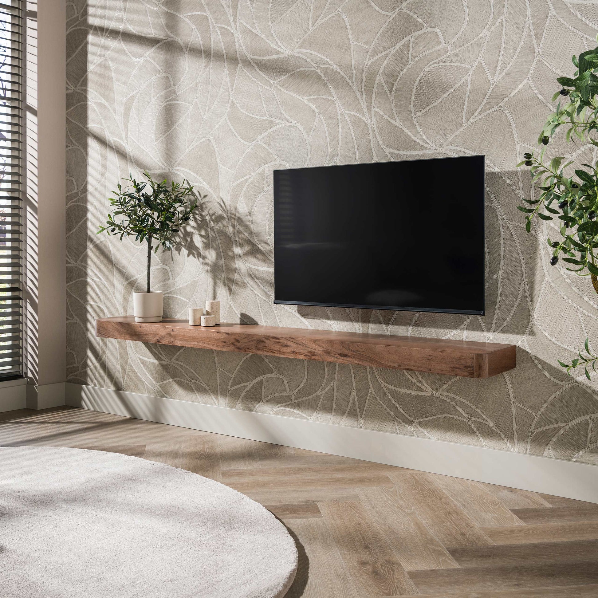 Wandplank Carve 200cm / Massief acacia bruin