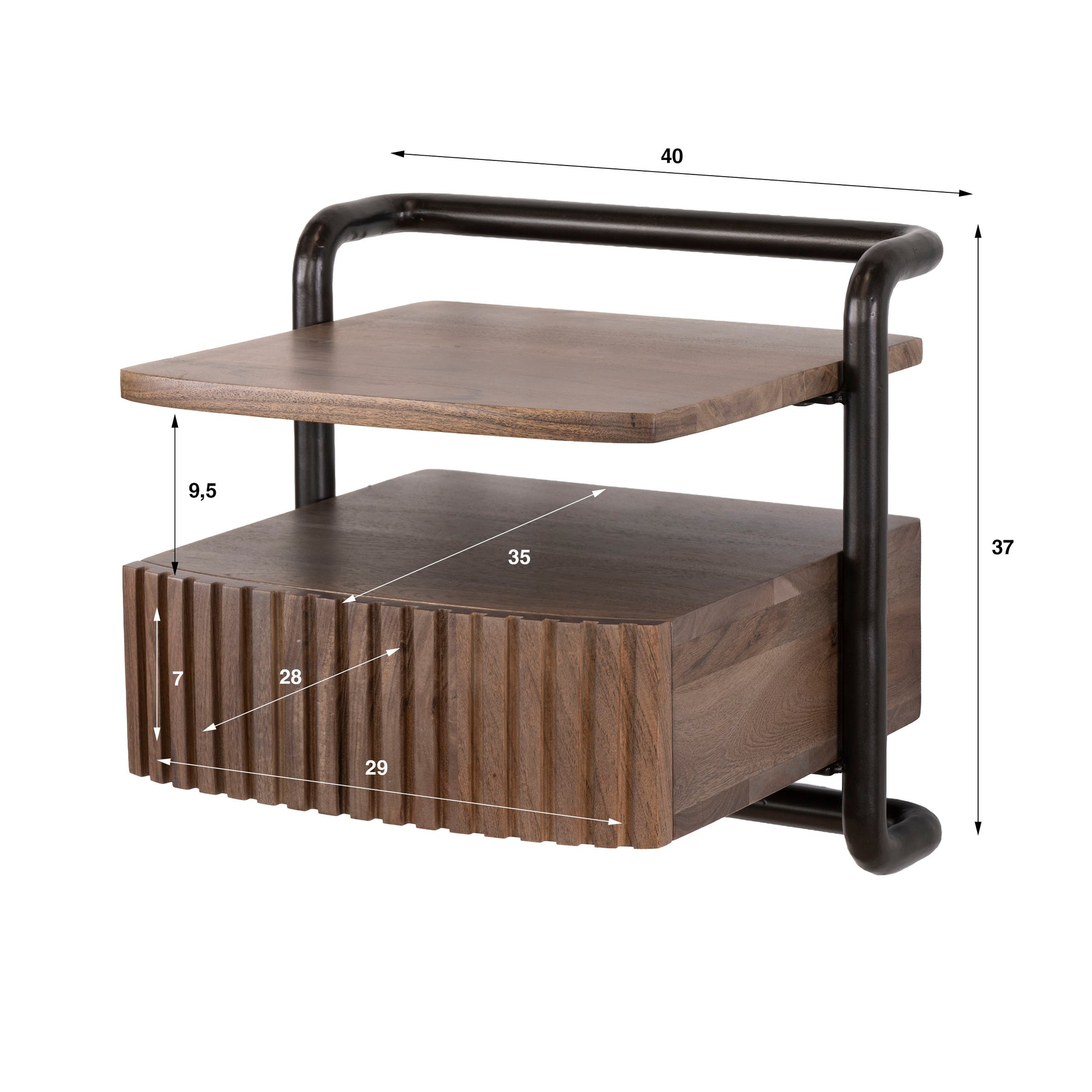 Nachtkastje Linea zwevend 1 lade / Massief acacia bruin