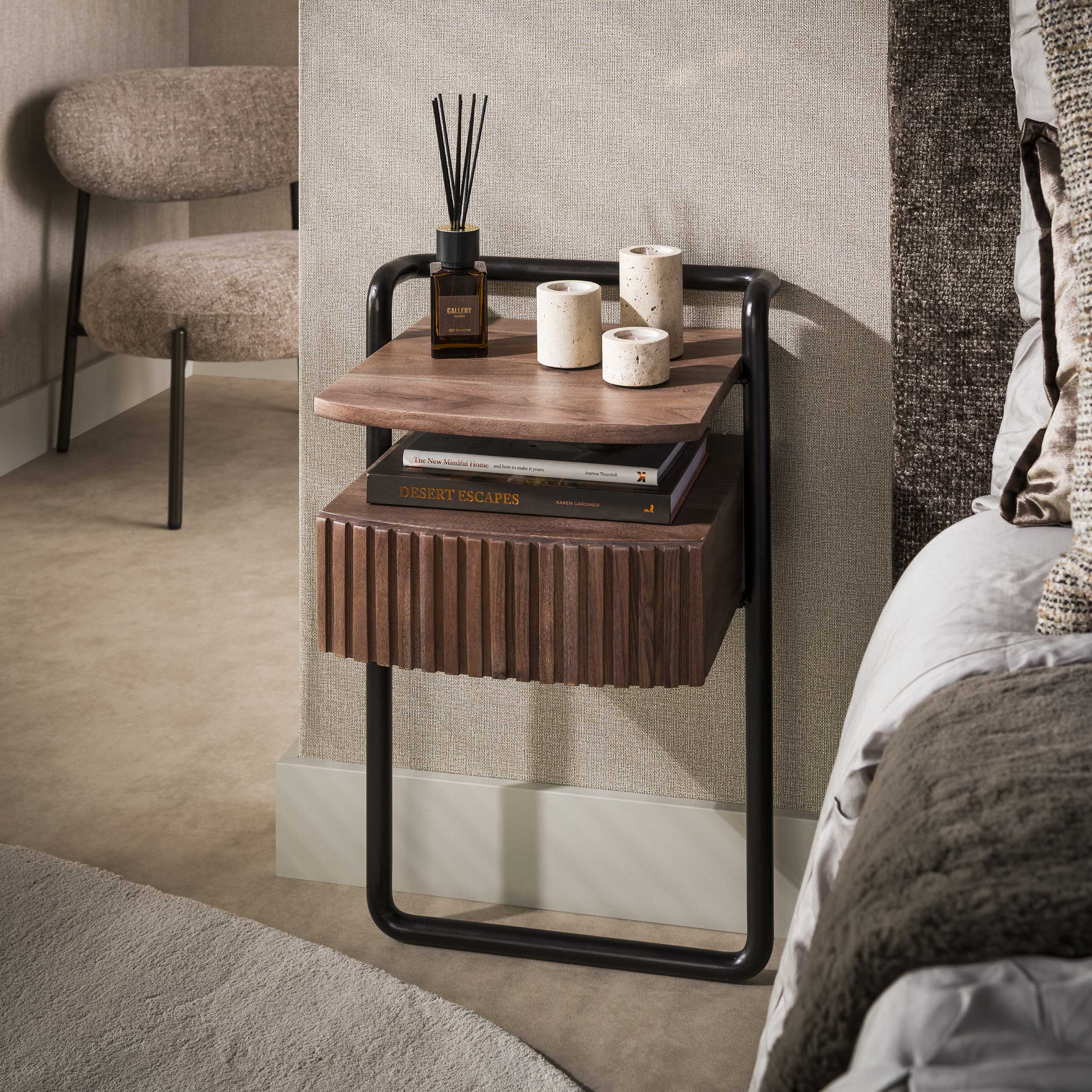 Nachtkastje Linea 1 lade / Massief acacia bruin
