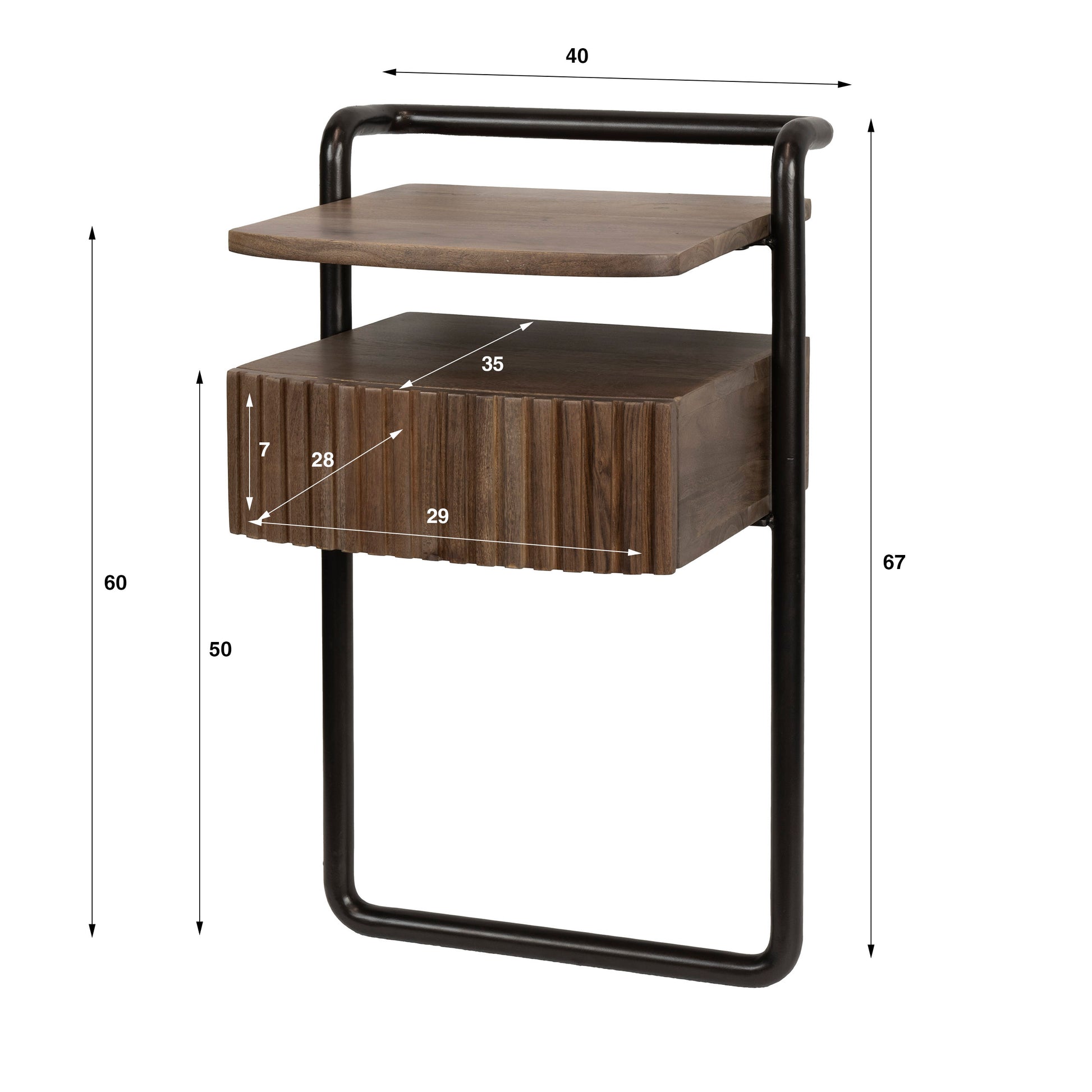 Nachtkastje Linea 1 lade / Massief acacia bruin