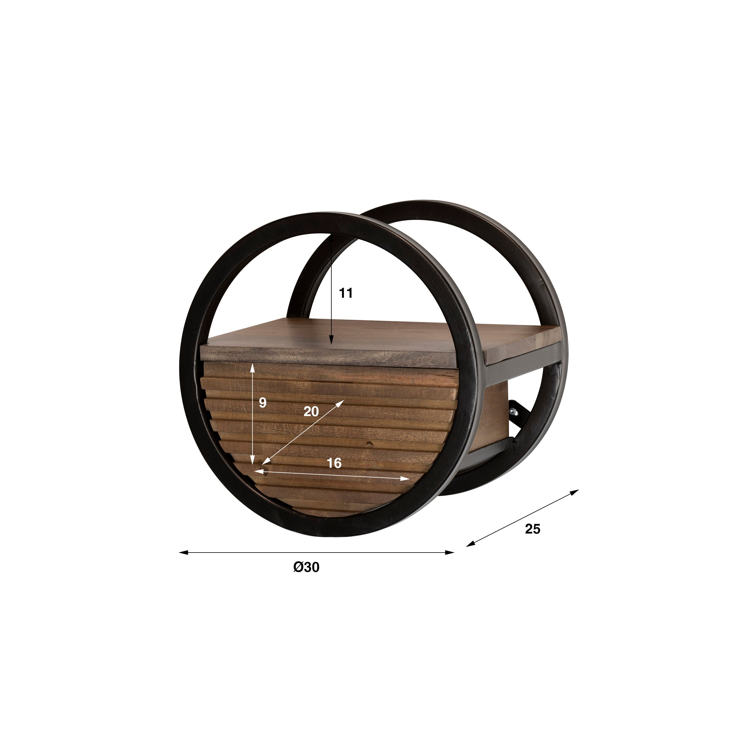 Wandschap Circular 1 lade Ø30cm / Massief acacia bruin