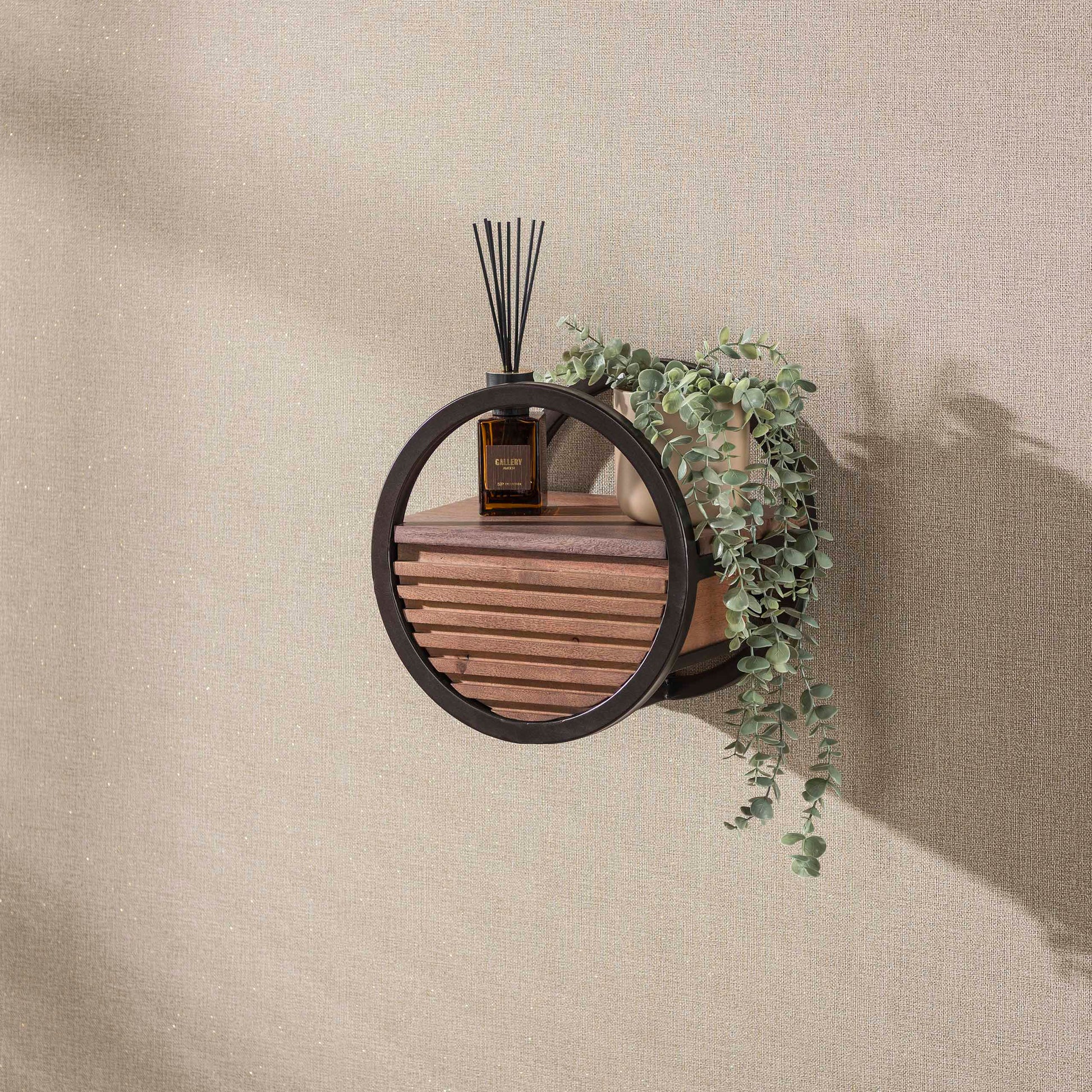 Wandschap Circular 1 lade Ø30cm / Massief acacia bruin