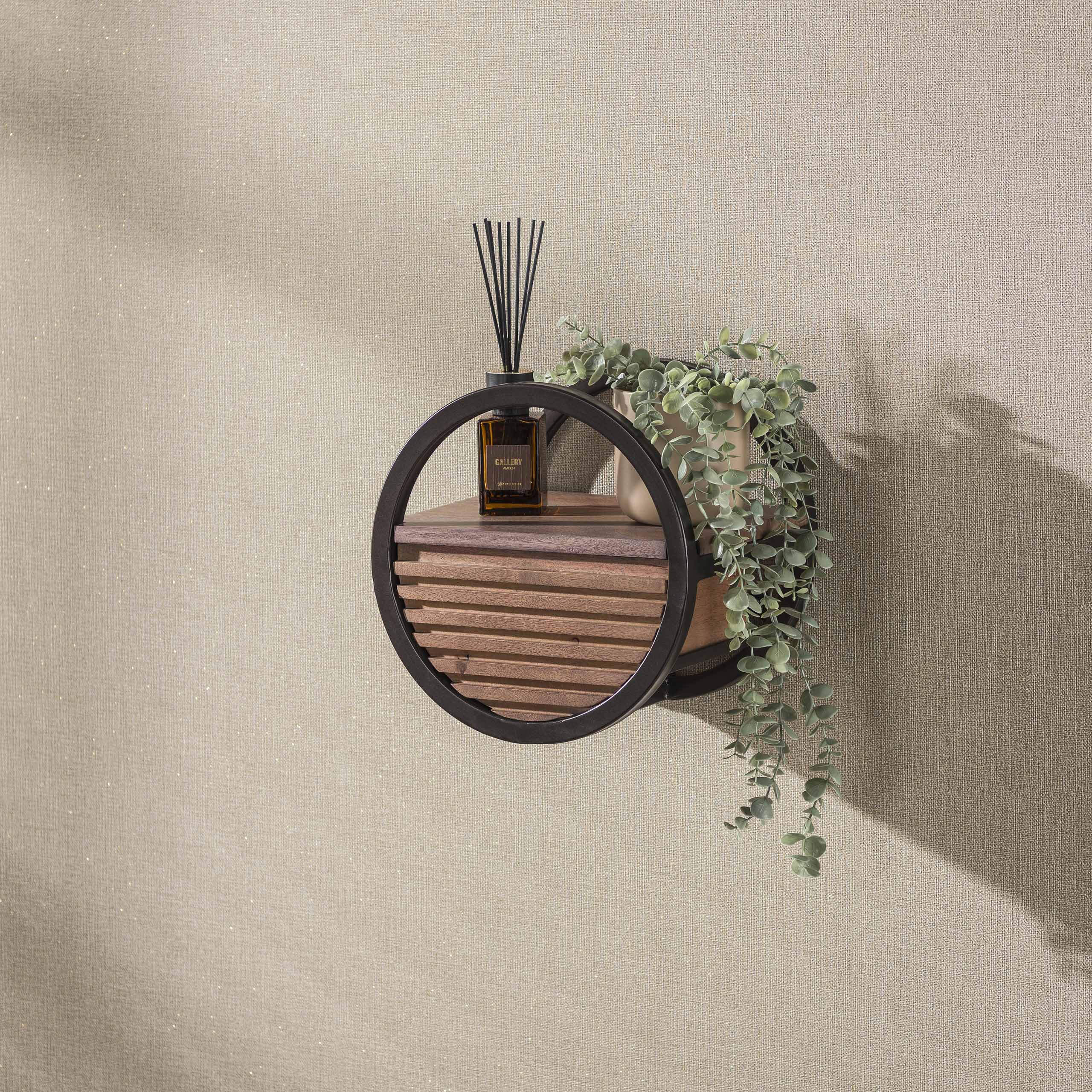 Wandschap Circular 1 lade Ø30cm / Massief acacia bruin