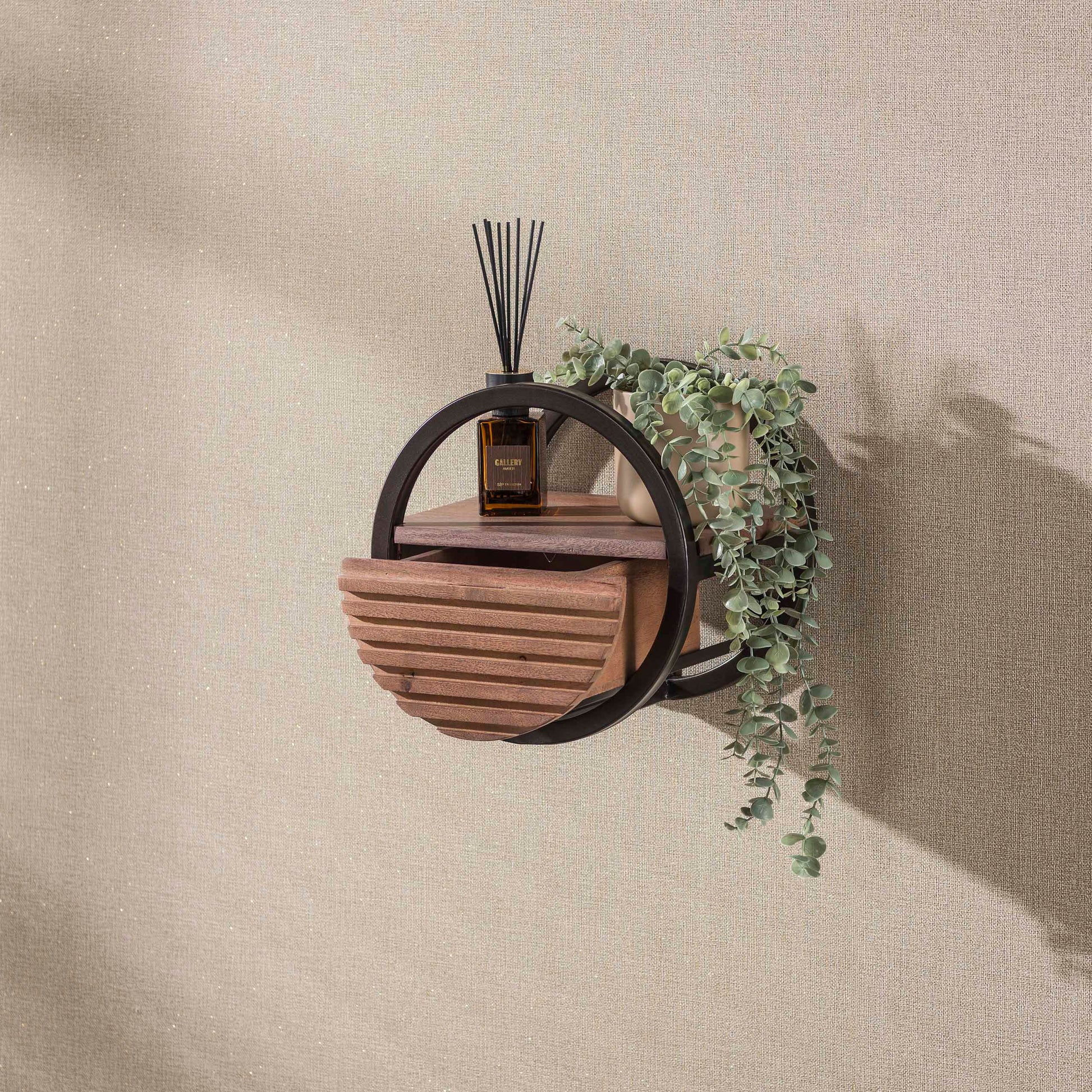 Wandschap Circular 1 lade Ø30cm / Massief acacia bruin
