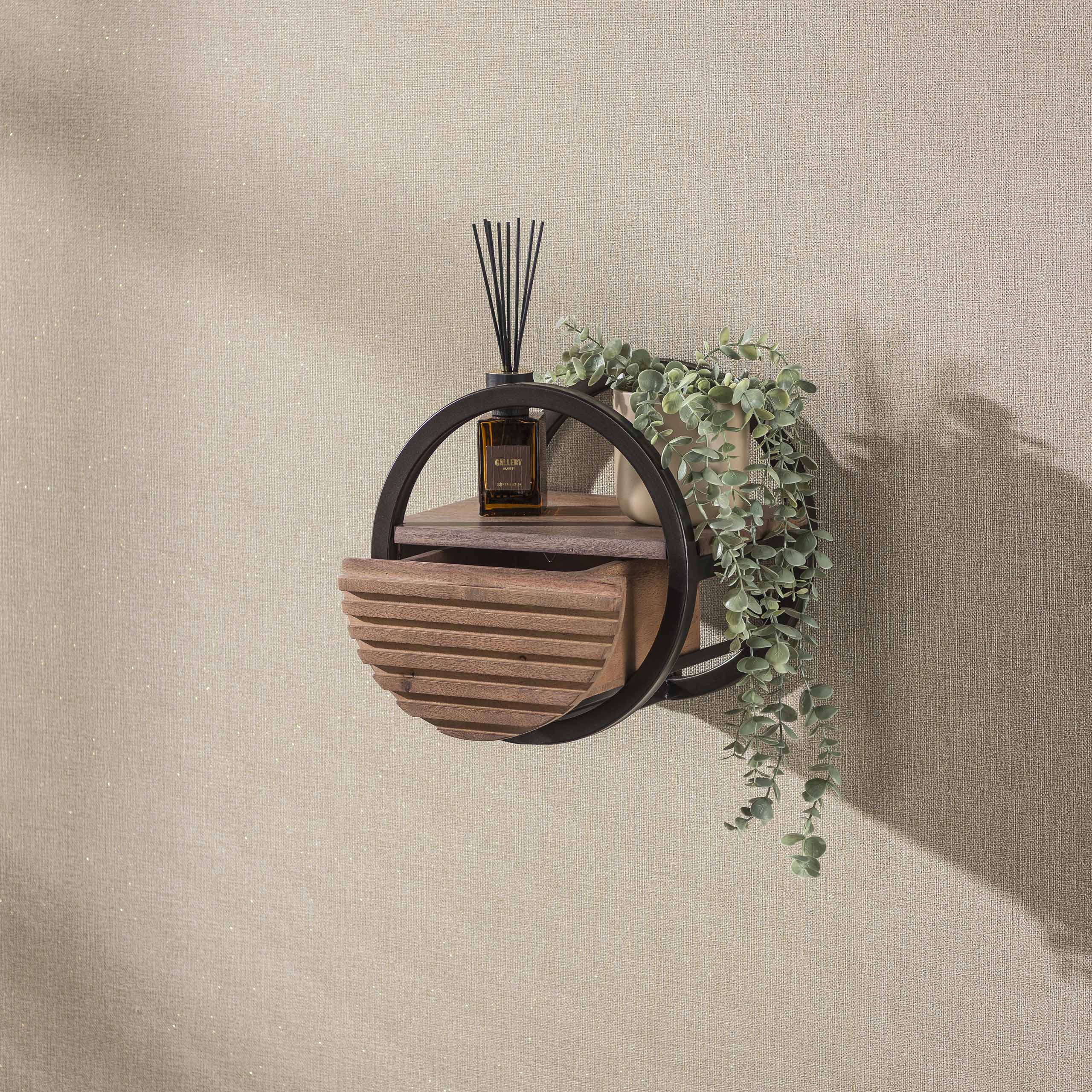 Wandschap Circular 1 lade Ø30cm / Massief acacia bruin