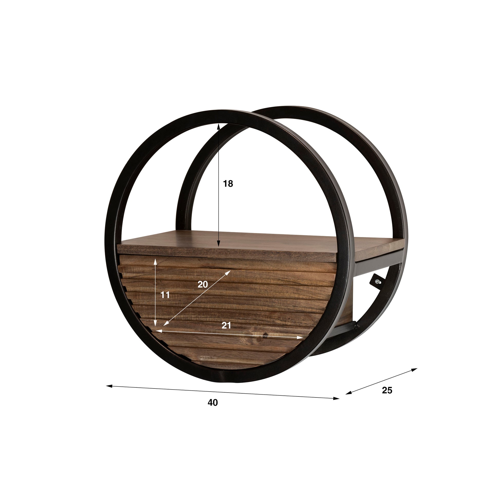 Wandschap Circular 1 lade Ø40cm / Massief acacia bruin