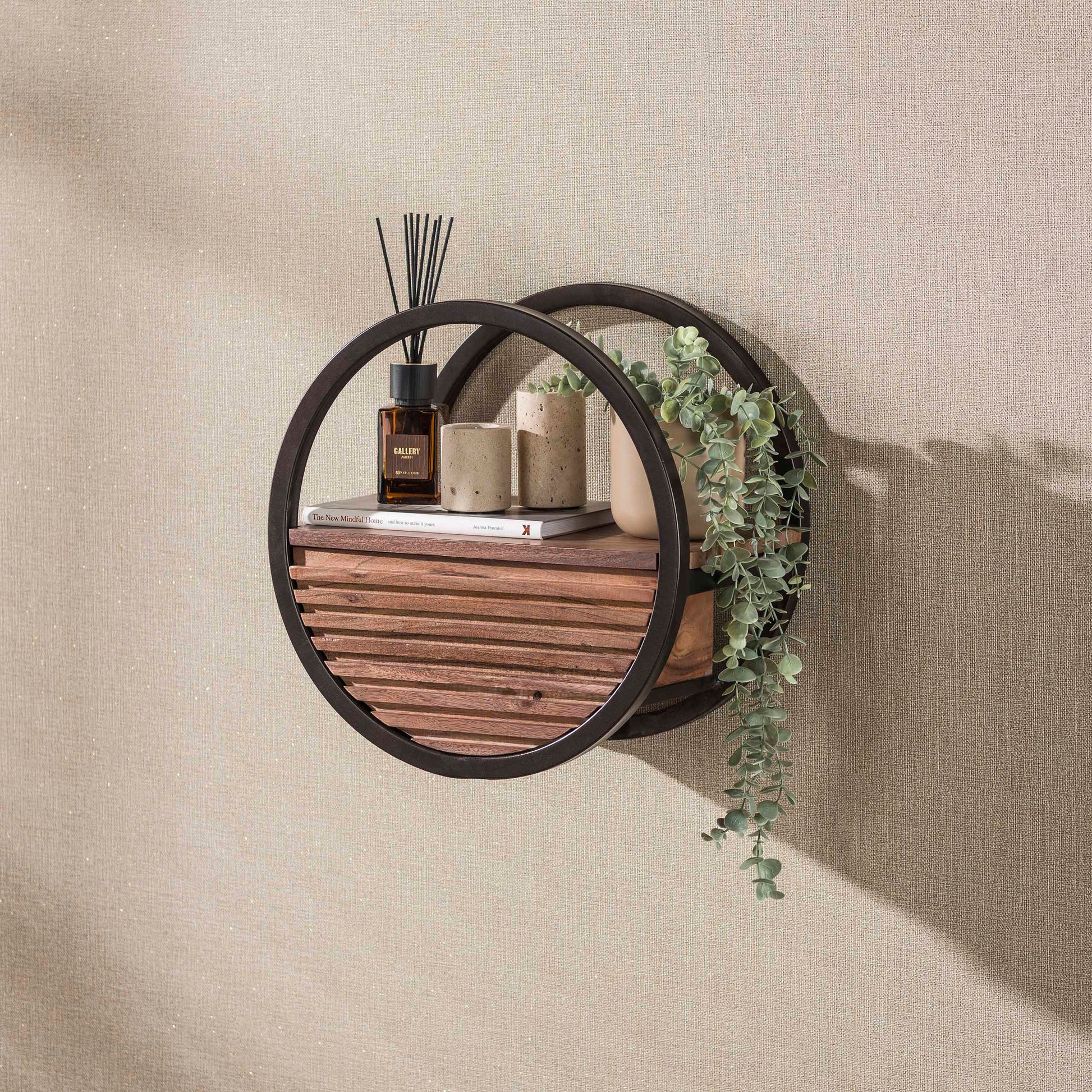Wandschap Circular 1 lade Ø40cm / Massief acacia bruin
