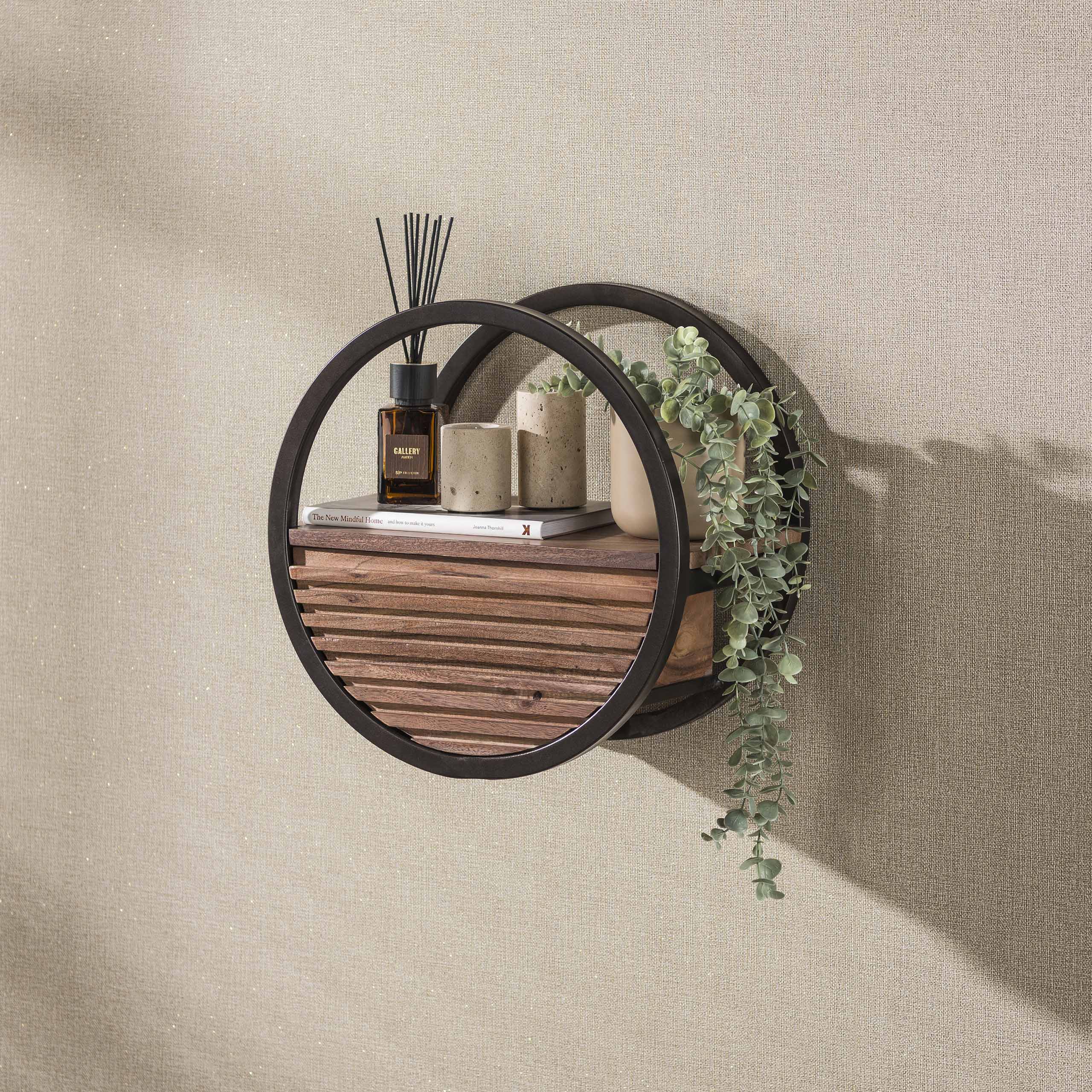 Wandschap Circular 1 lade Ø40cm / Massief acacia bruin