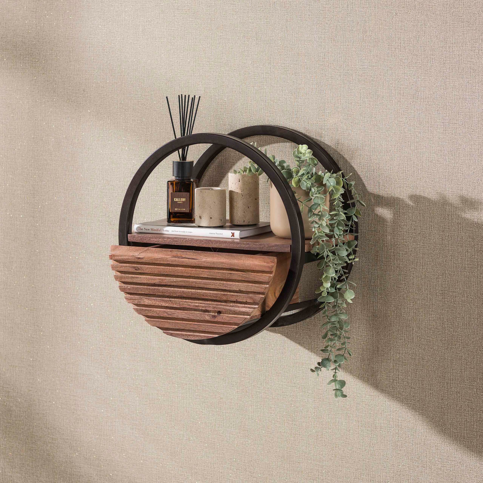 Wandschap Circular 1 lade Ø40cm / Massief acacia bruin