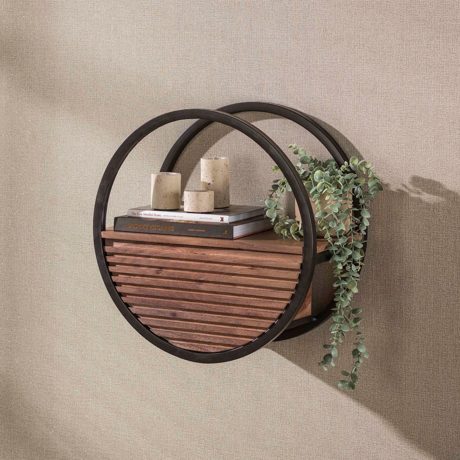 Wandschap Circular 1 lade Ø50cm / Massief acacia bruin