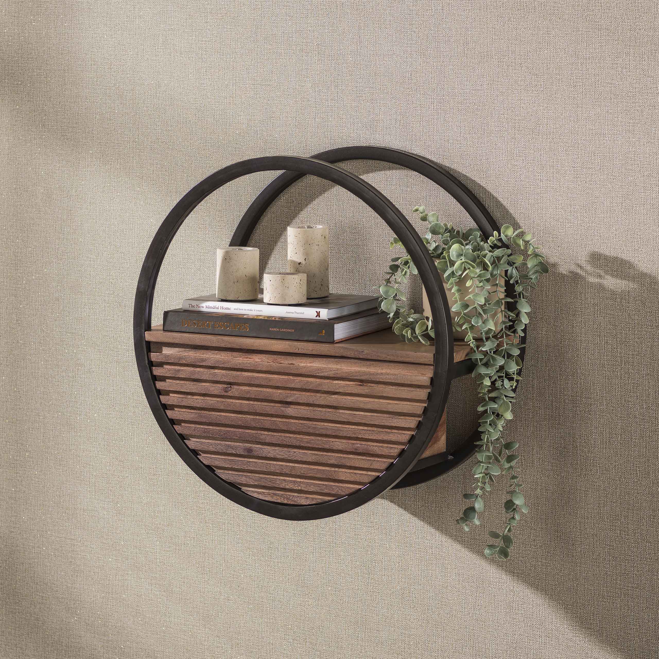 Wandschap Circular 1 lade Ø50cm / Massief acacia bruin