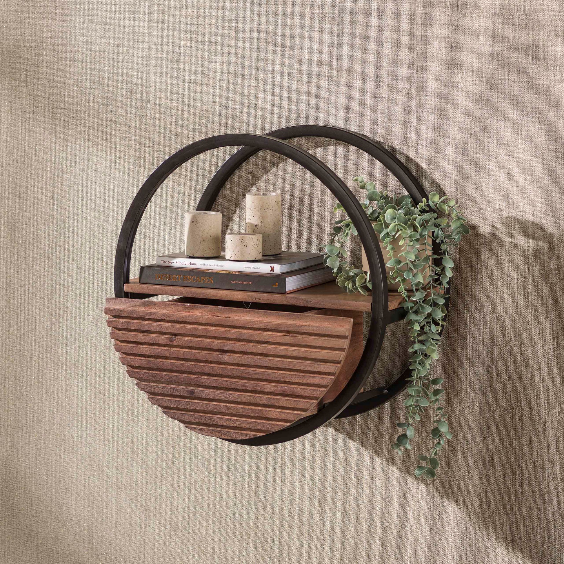 Wandschap Circular 1 lade Ø50cm / Massief acacia bruin