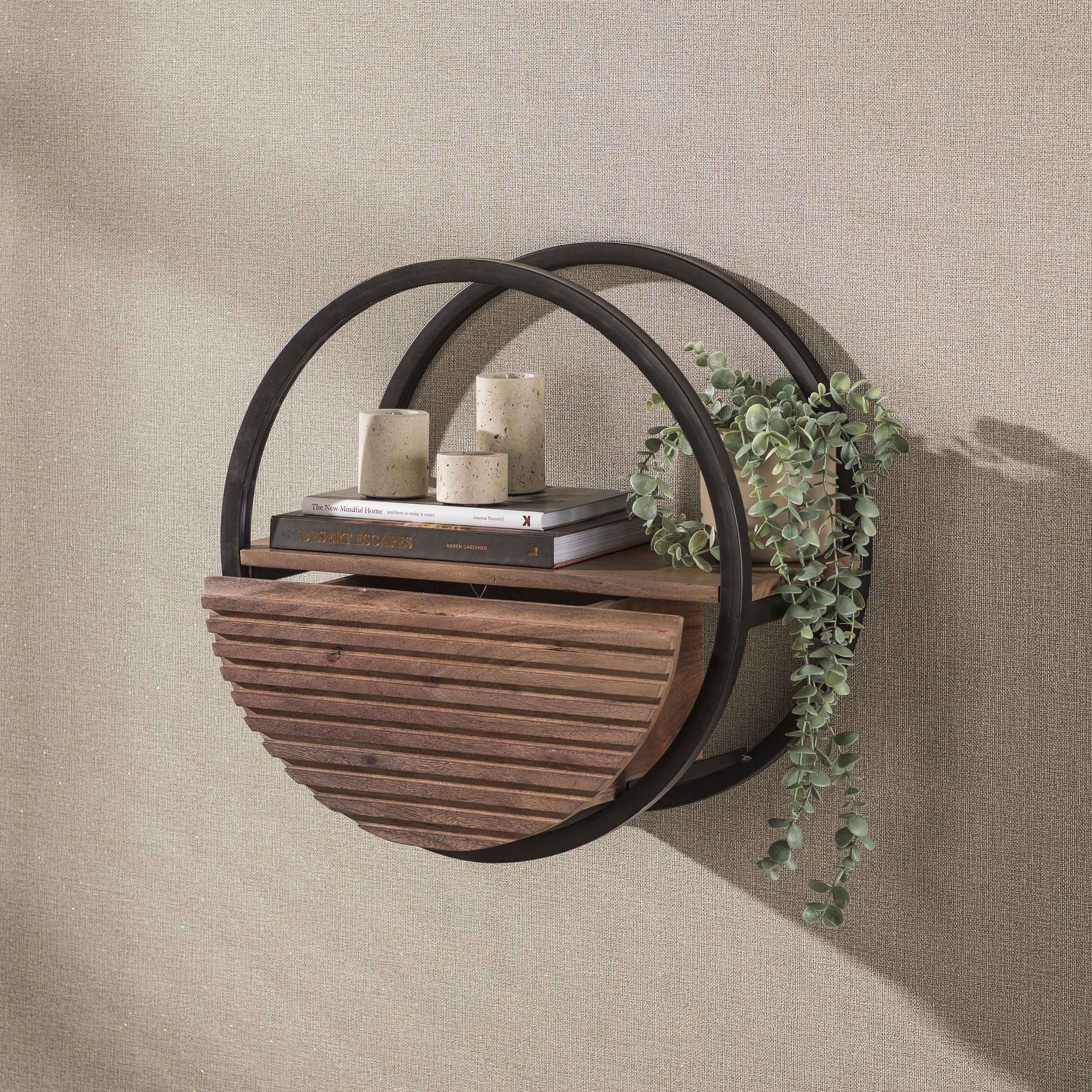 Wandschap Circular 1 lade Ø50cm / Massief acacia bruin