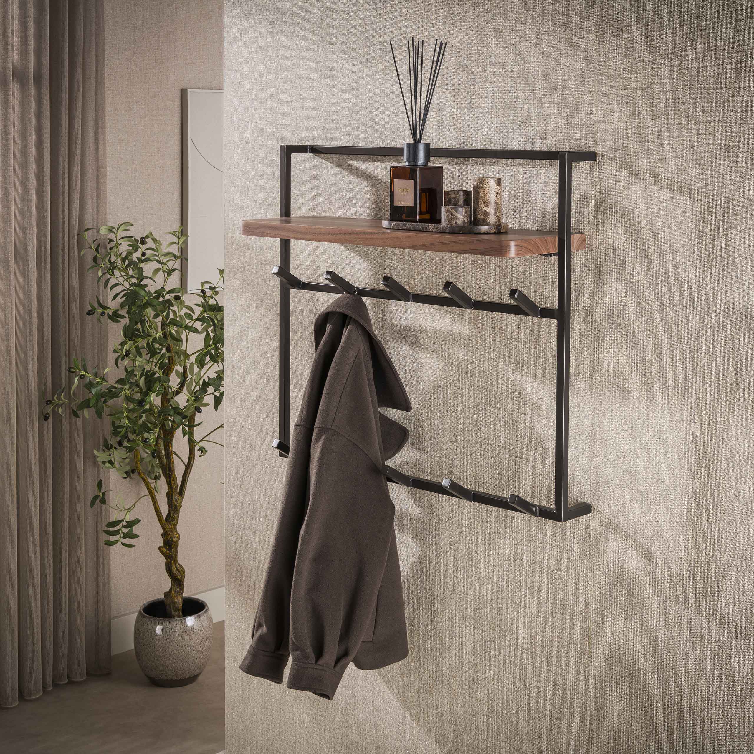Kapstok Air Pure hoog 2x6 haken / Massief acacia bruin