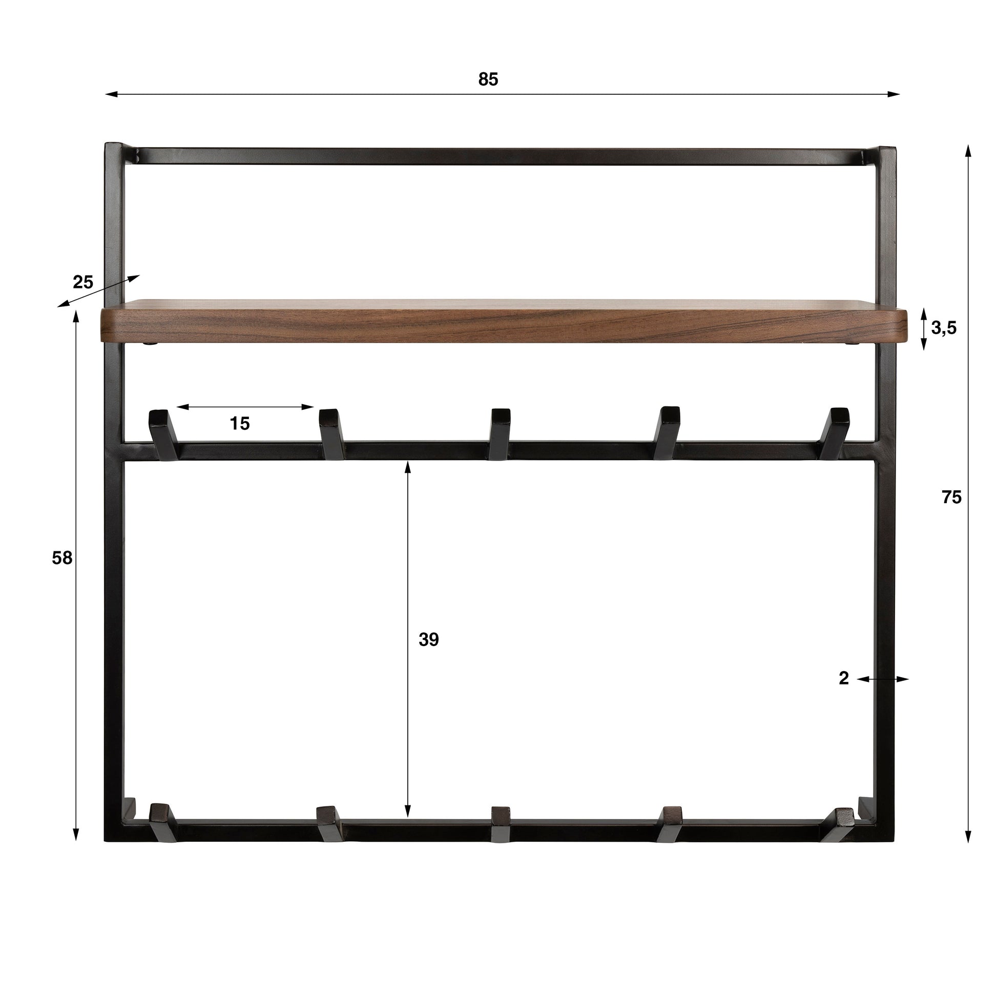 Kapstok Air Pure hoog 2x6 haken / Massief acacia bruin