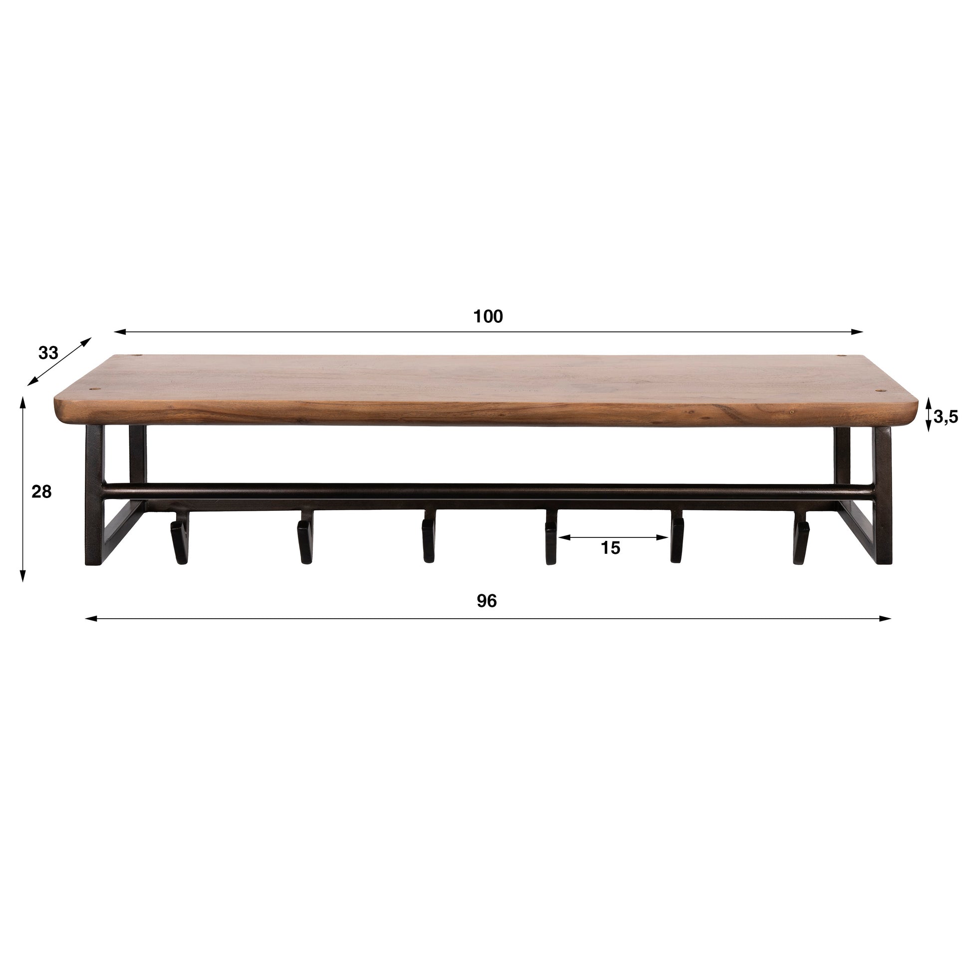 Kapstok Edge Curve 6 haken / Massief acacia bruin