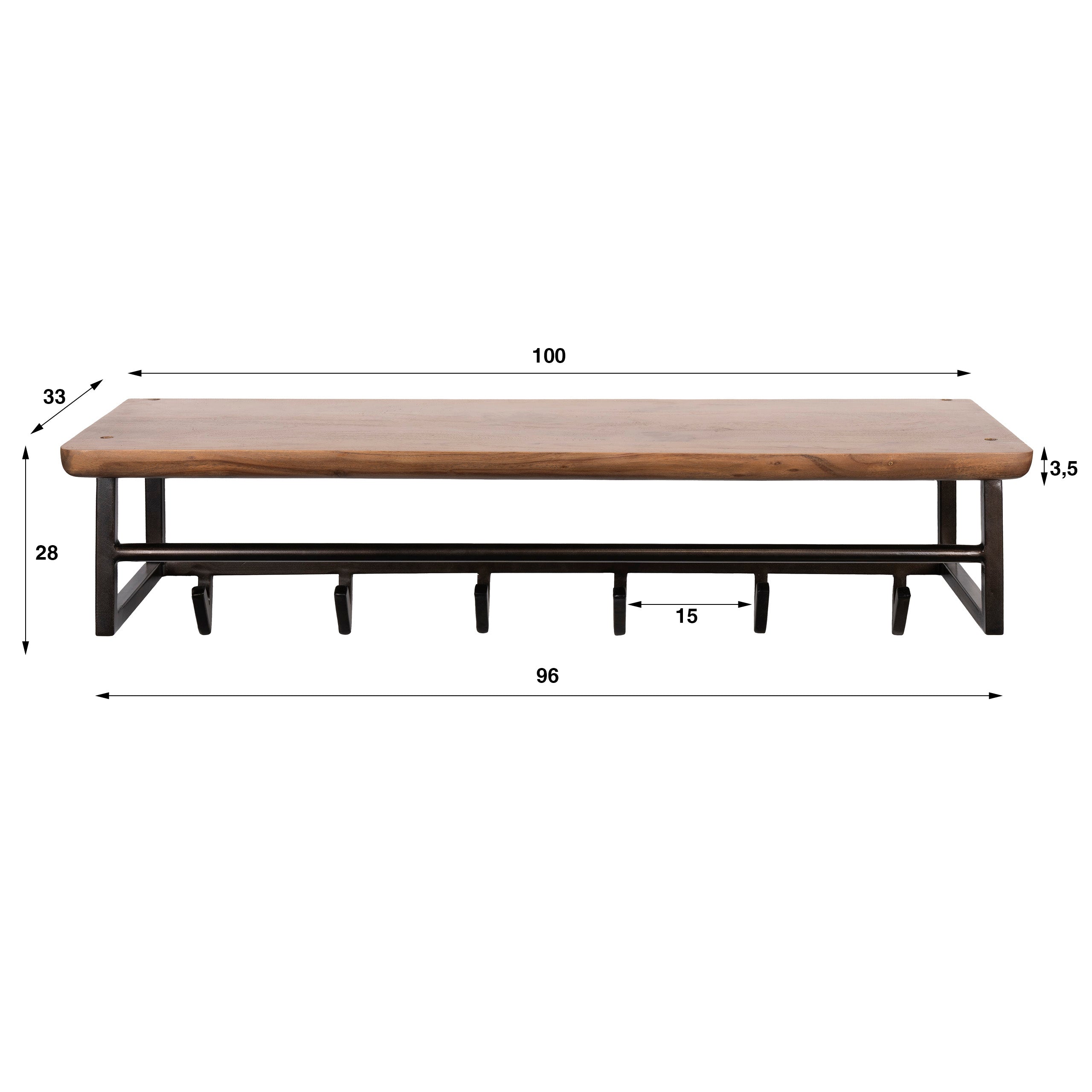 Kapstok Edge Curve 6 haken / Massief acacia bruin