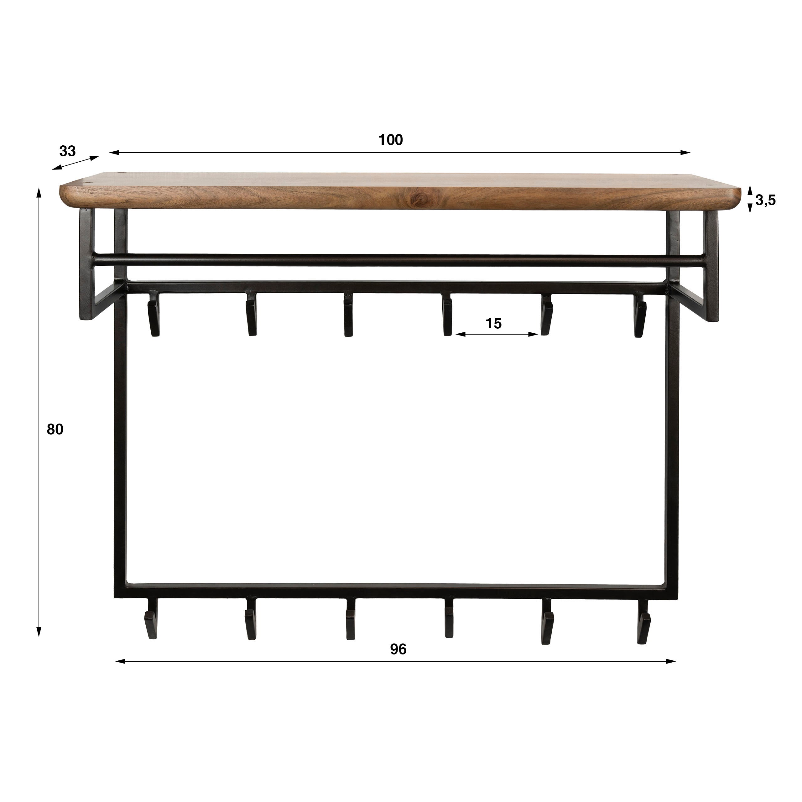 Kapstok Edge Curve hoog 12 haken / Massief acacia bruin