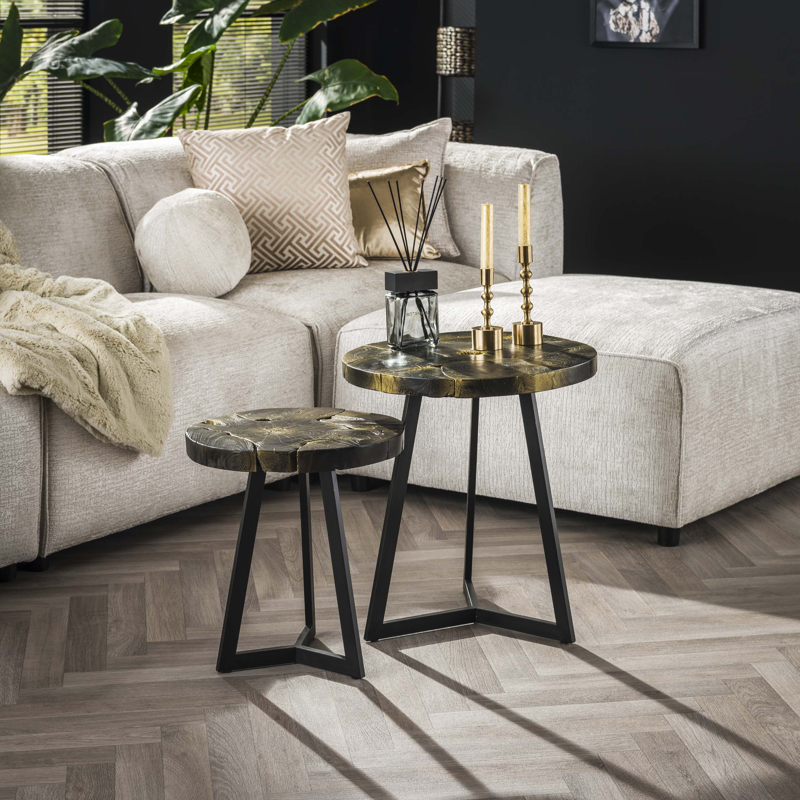 Salontafel Black and Gold rond set van 2 / Massief teak black & gold