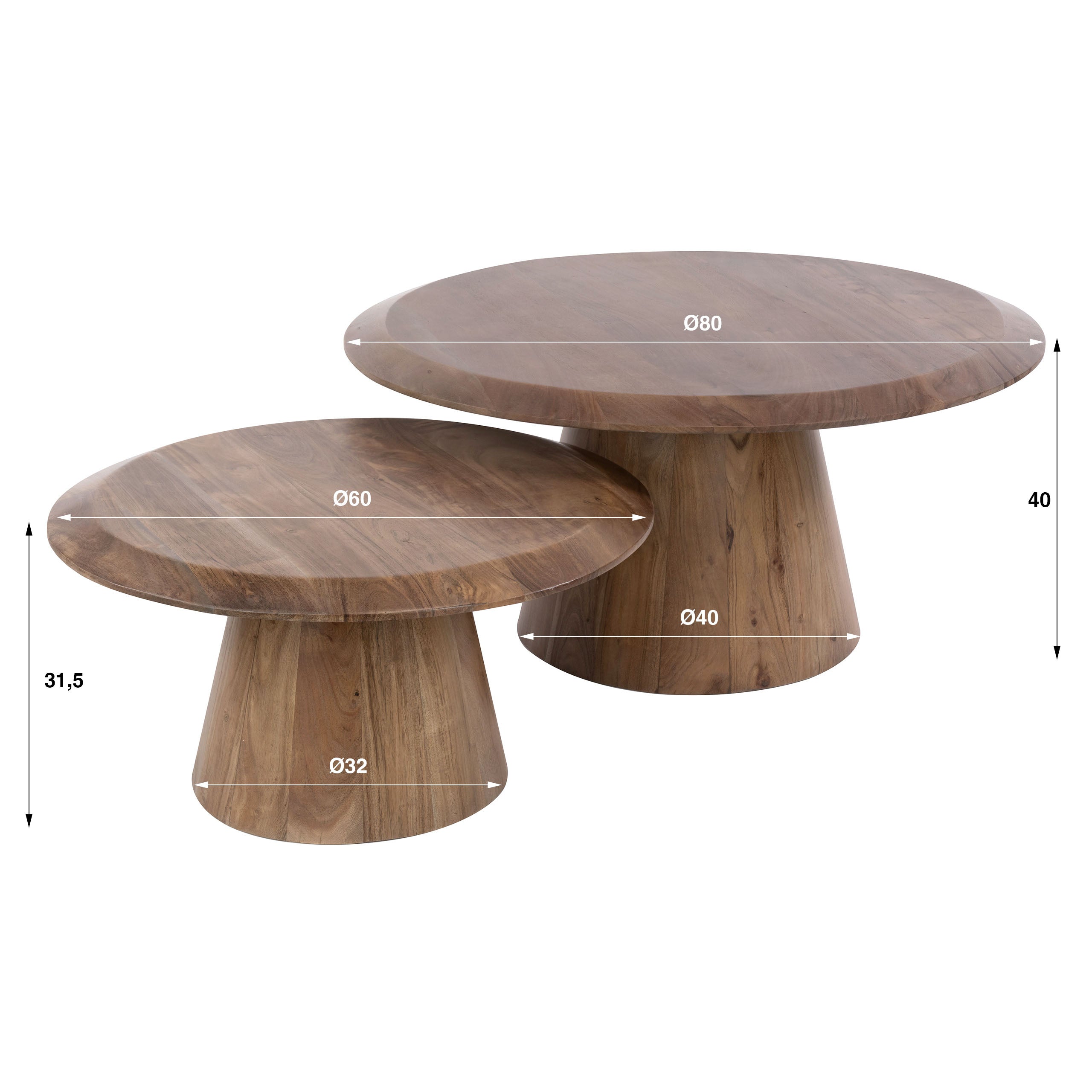 Salontafel Rona set van 2 / Massief acacia bruin