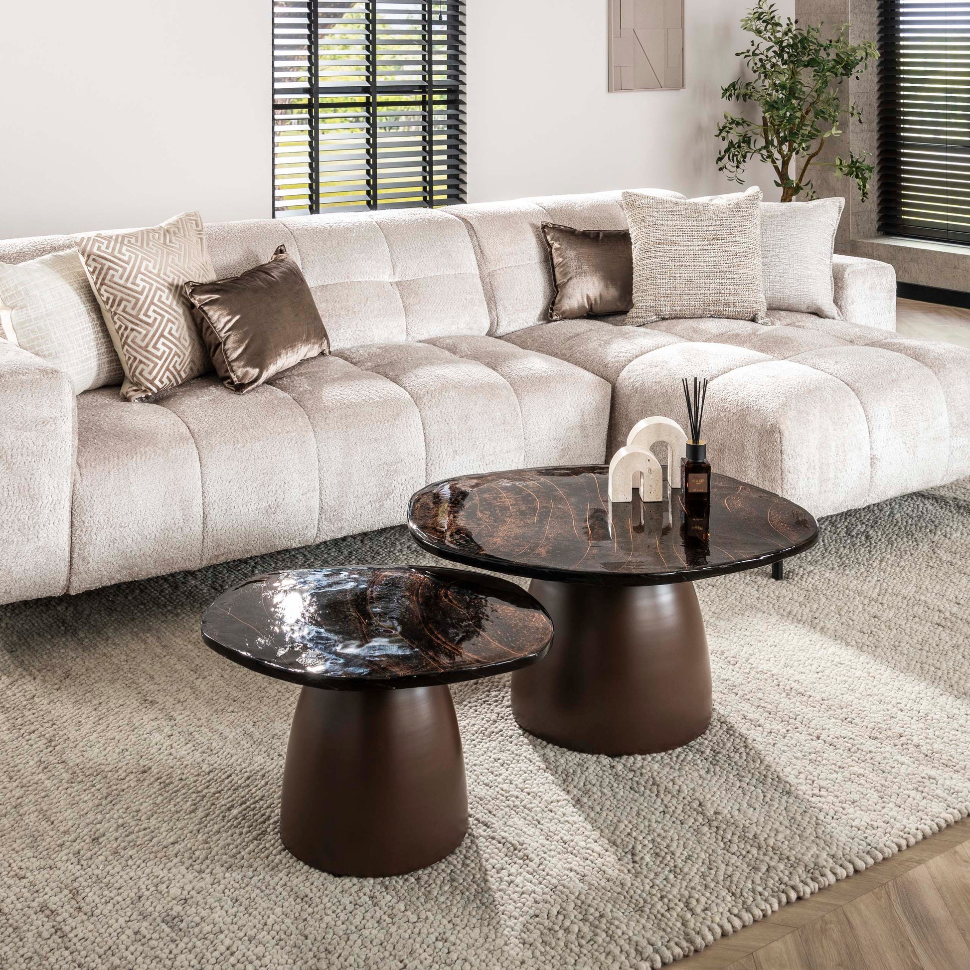 Salontafel Eclipse set van 2 / Antiek koper