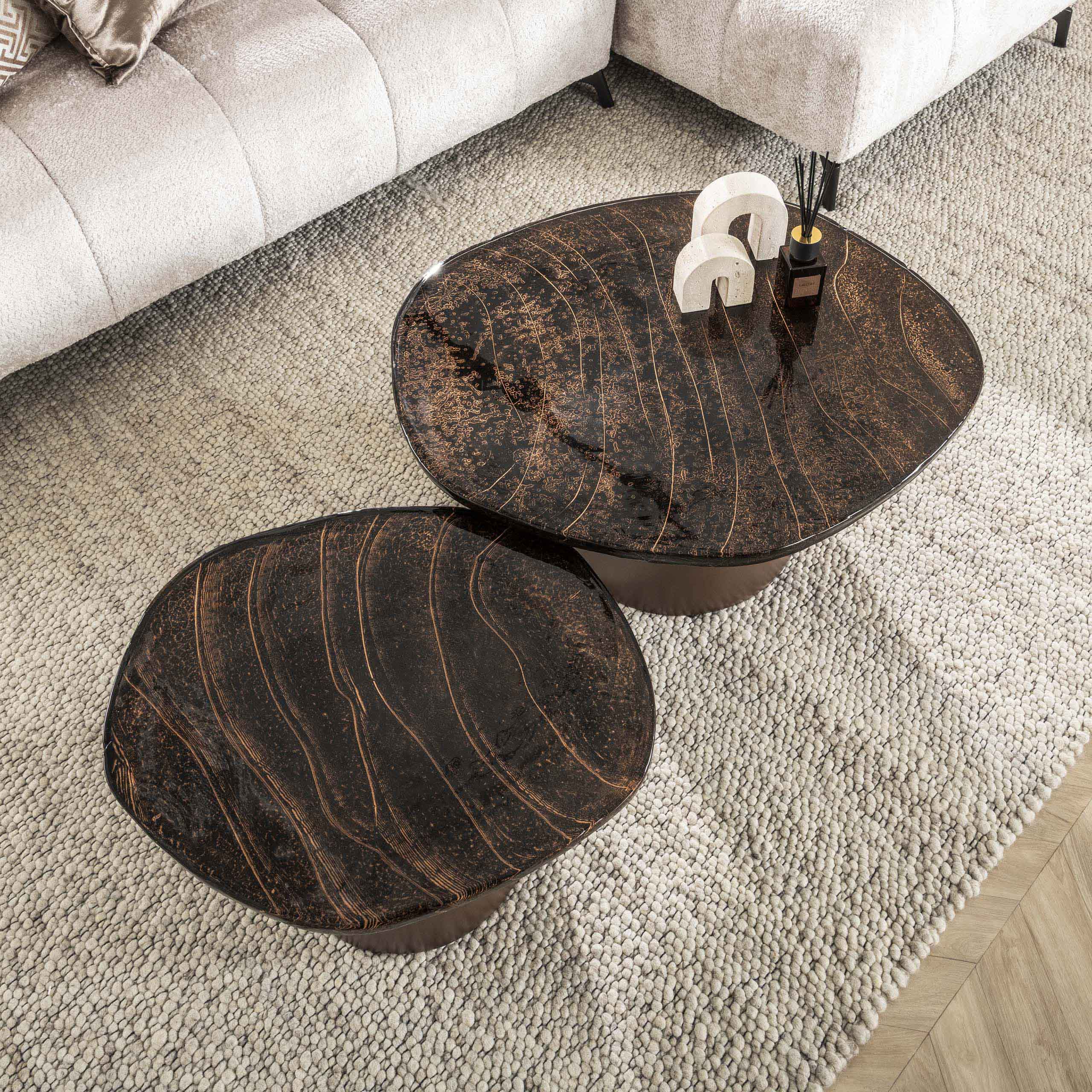 Salontafel Eclipse Set Van 2 Antiek Koper