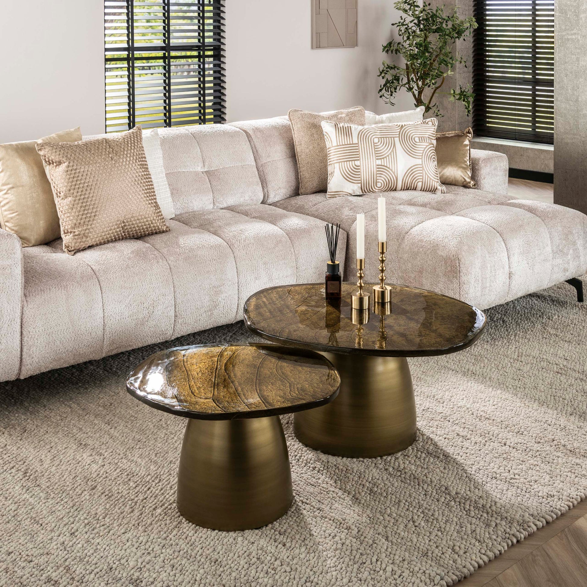 Salontafel Eclipse set van 2 / Antiek goud