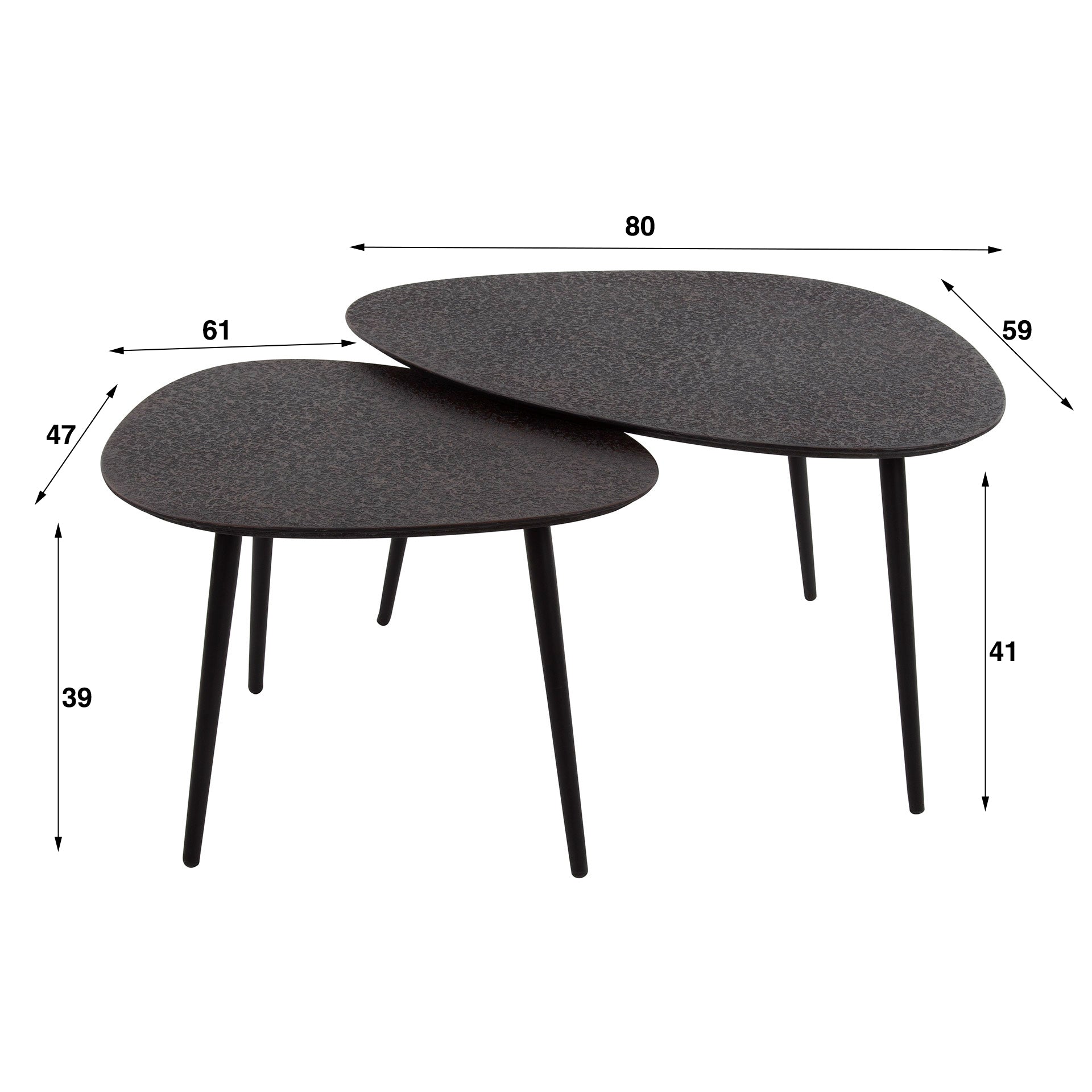 Salontafel Metallic Organisch Set Van 2 Grijs