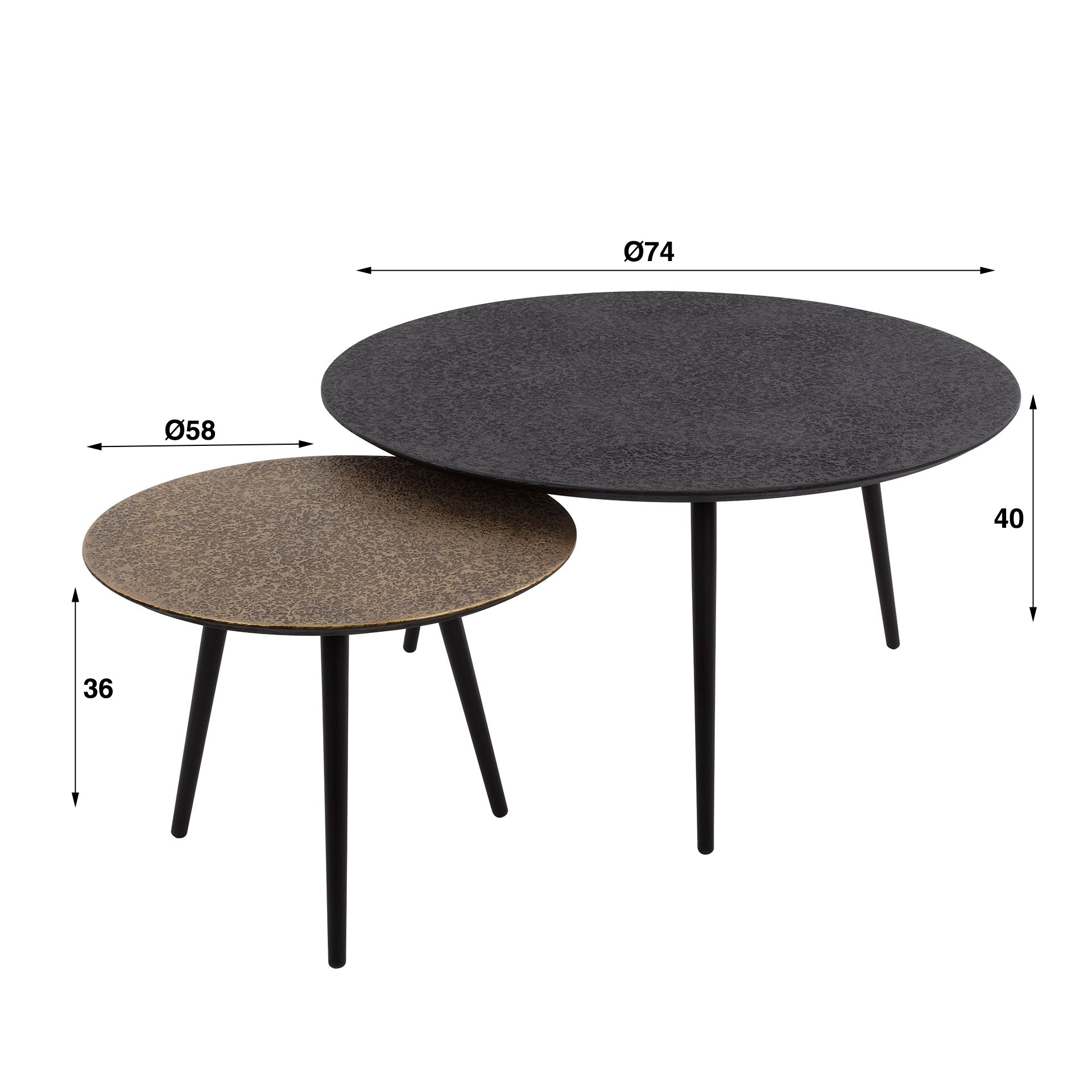 Salontafel Metallic Rond Set Van 2 Grijs